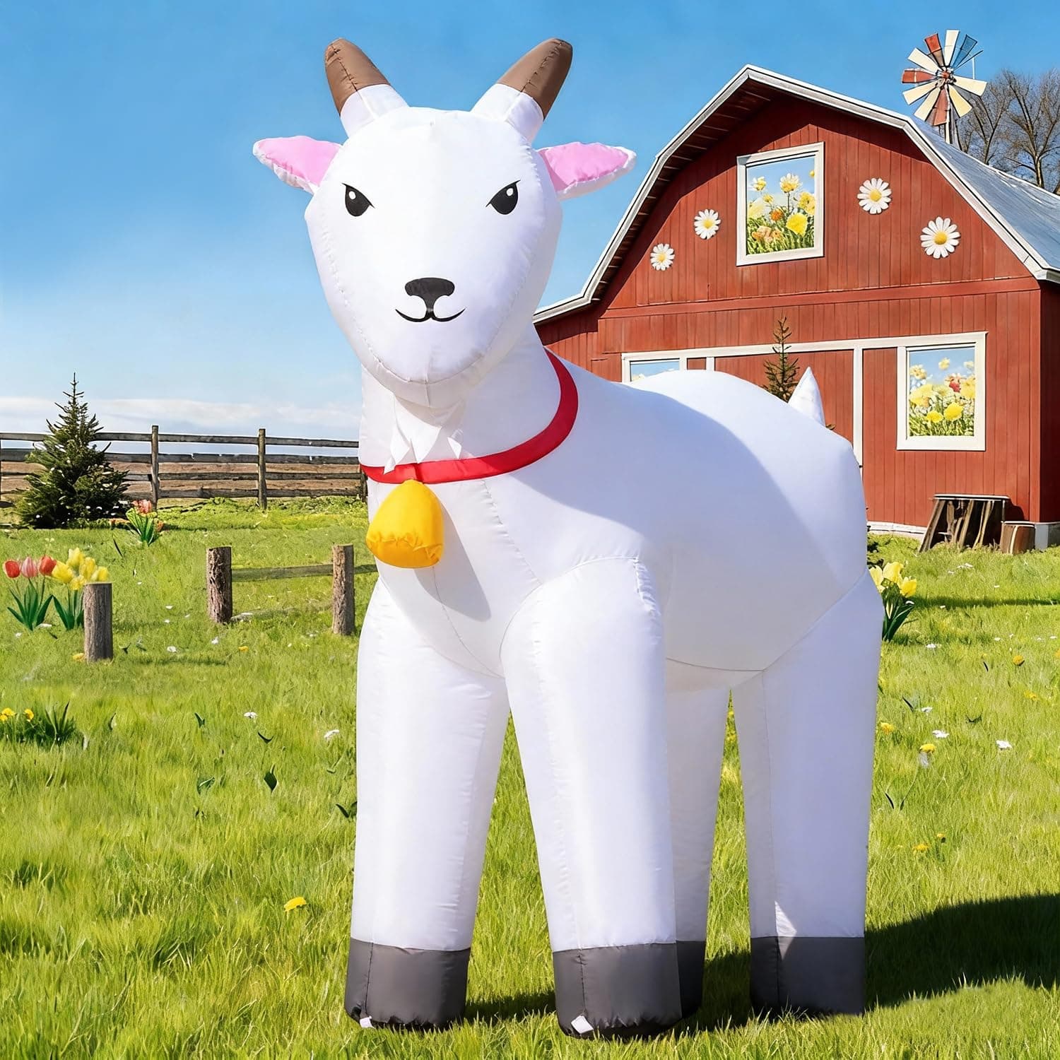 DomKom 6FT Goat Inflatables Christmas Spring, Farm Ranch Blow up Animals Cute, Decorations Outdoor Yard Built-in LED Lights Big Large Decor Party Farm Lawn Holiday Outside