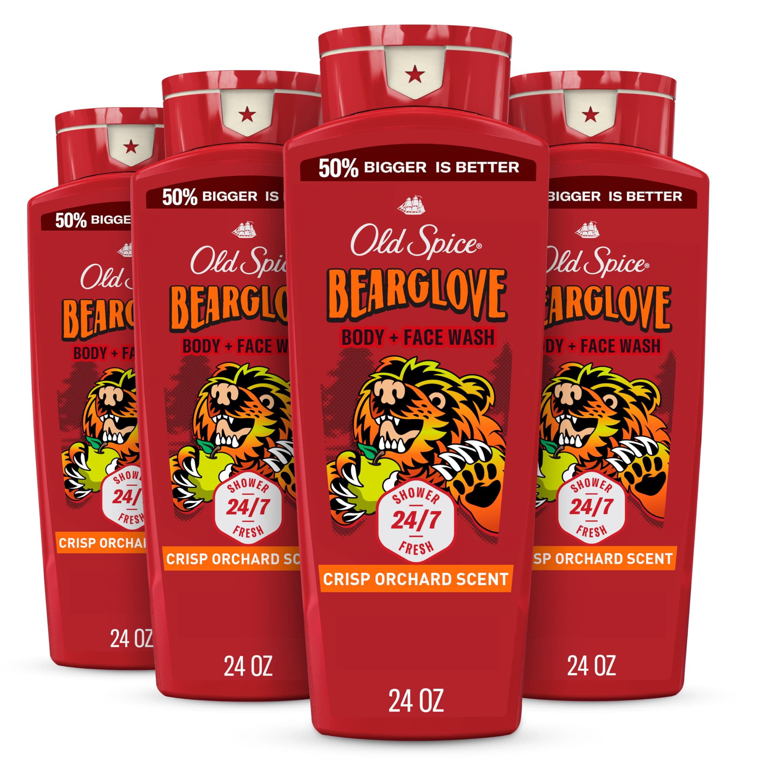 - Cleansing Body Wash for Men, 3X Defense, 24/7 Shower Fresh with Lasting Scent, 2-in-1 Body & Face Wash, Bearglove with Crisp Orchard Scent, 24 oz (Pack of 4)