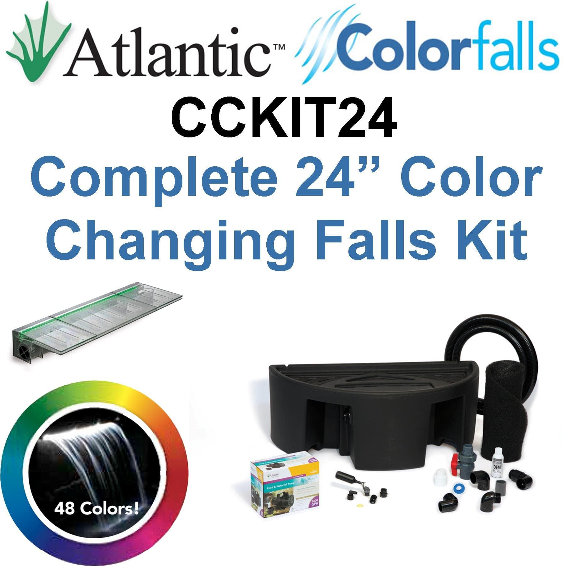 Atlantic Water Gardens CCKIT24 Complete Color Changing Colorfalls Kit - 24" Spillway, 48 Colors, Basin, Pump, Hose & Fittings