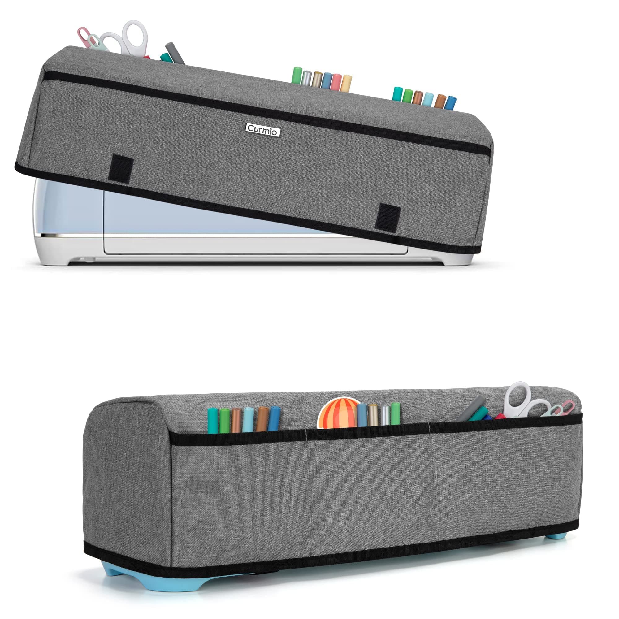 CURMIO Dust Cover Compatible for Cricut Explore Air (Air 2) and Maker, Die-Cut Cover with 3 Back Pockets for Craft Tools and Accessories, Gray