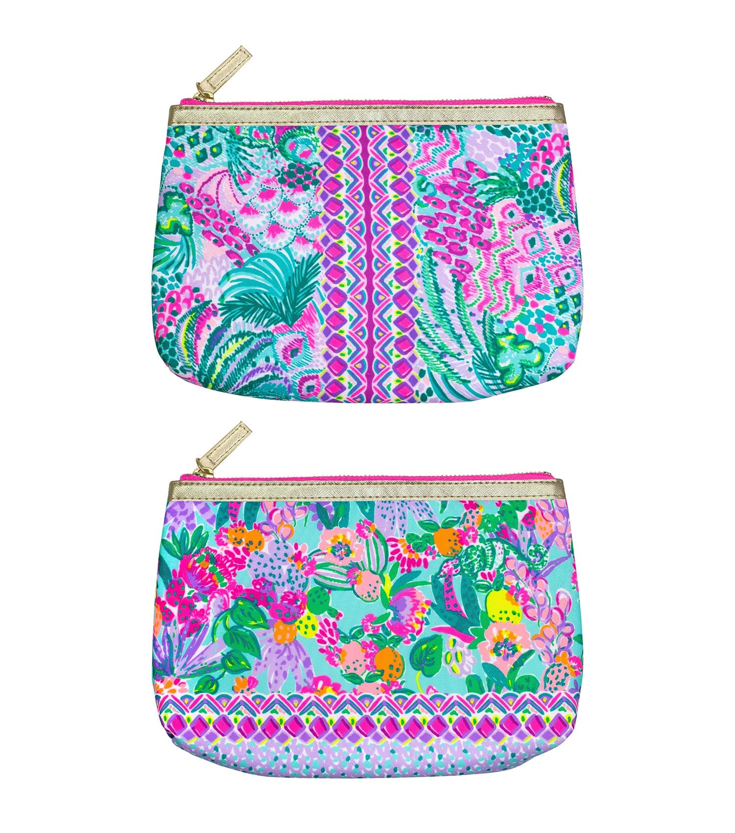 Lilly Pulitzer Pink Insulated Snack Bags with Zip Closure, 2-Pack Reusable Food Pouches for Adults, Me and My Zesty/Banana Split