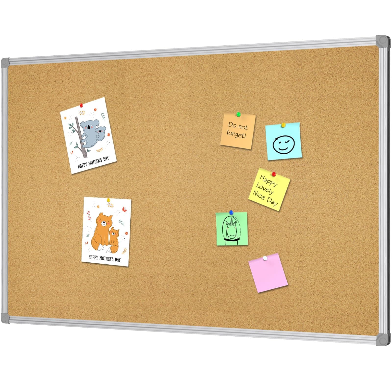 Lockways Cork Board Bulletin Board, Double Sided Corkboard 36" x 24", Wall-Mounted Aluminum Framed Message Presentation Notice Board 3 x 2