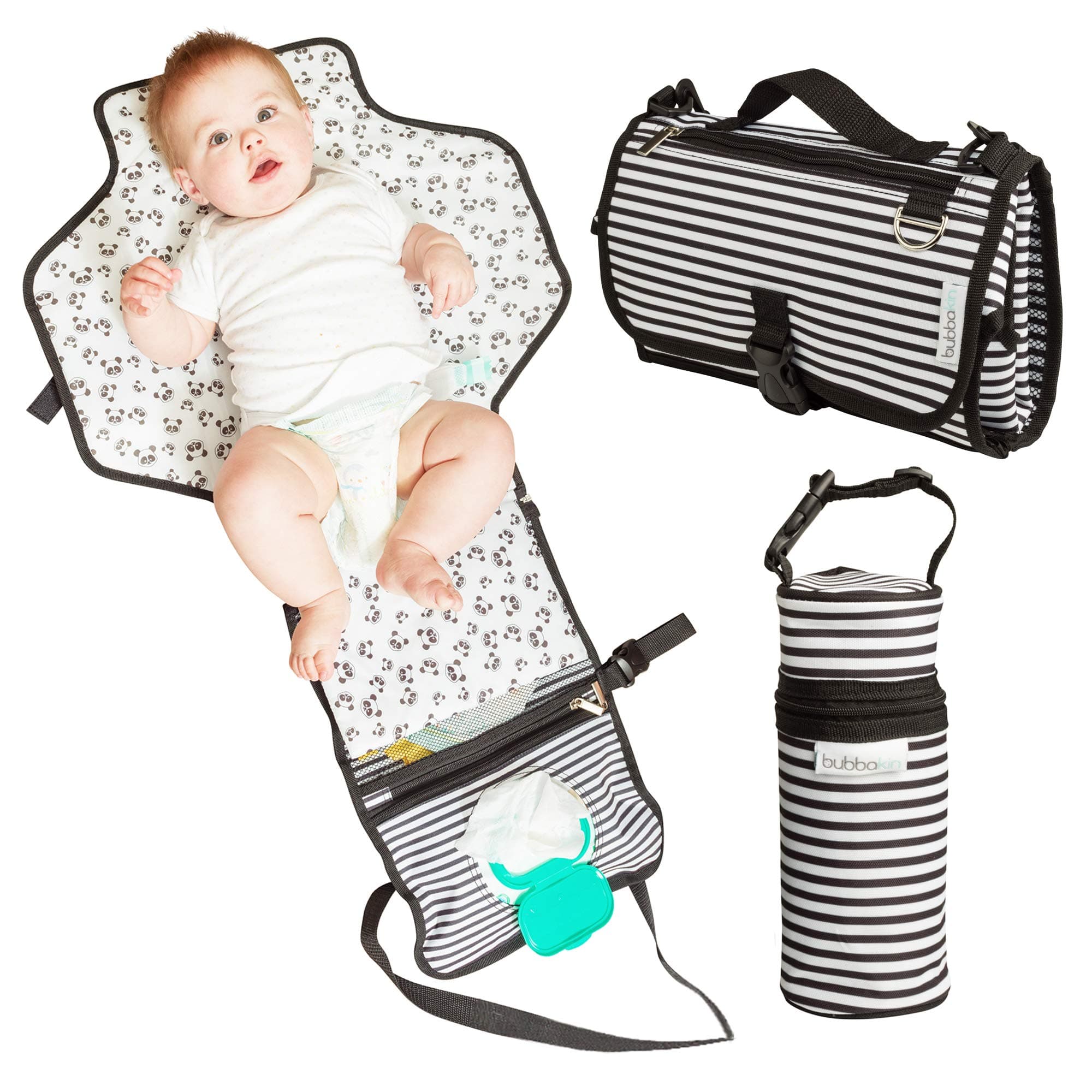 Bubbakin Portable Changing Mat with Insulated Bottle Bag | Waterproof Extra Large Cushioned Pillowed Baby Changing Bag | Holds Baby Wipes | Perfect for Newborns, Babies and Toddlers