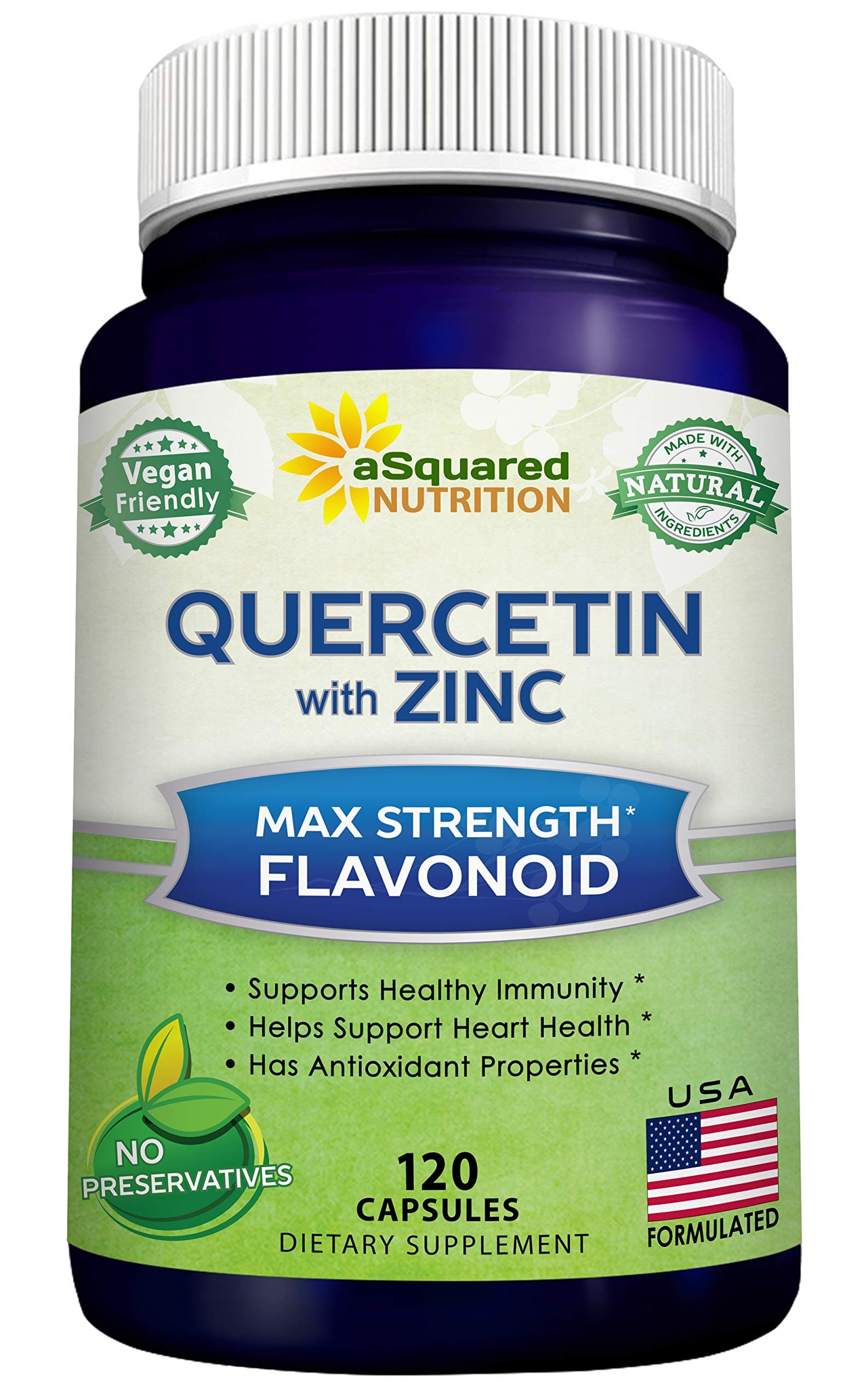 Quercetin 1000mg with Zinc Supplement - 120 Capsules - Quercetin Dihydrate with Black Elderberry & Zinc - Max Strength Powder Complex Pills to Help Improve Immune Response