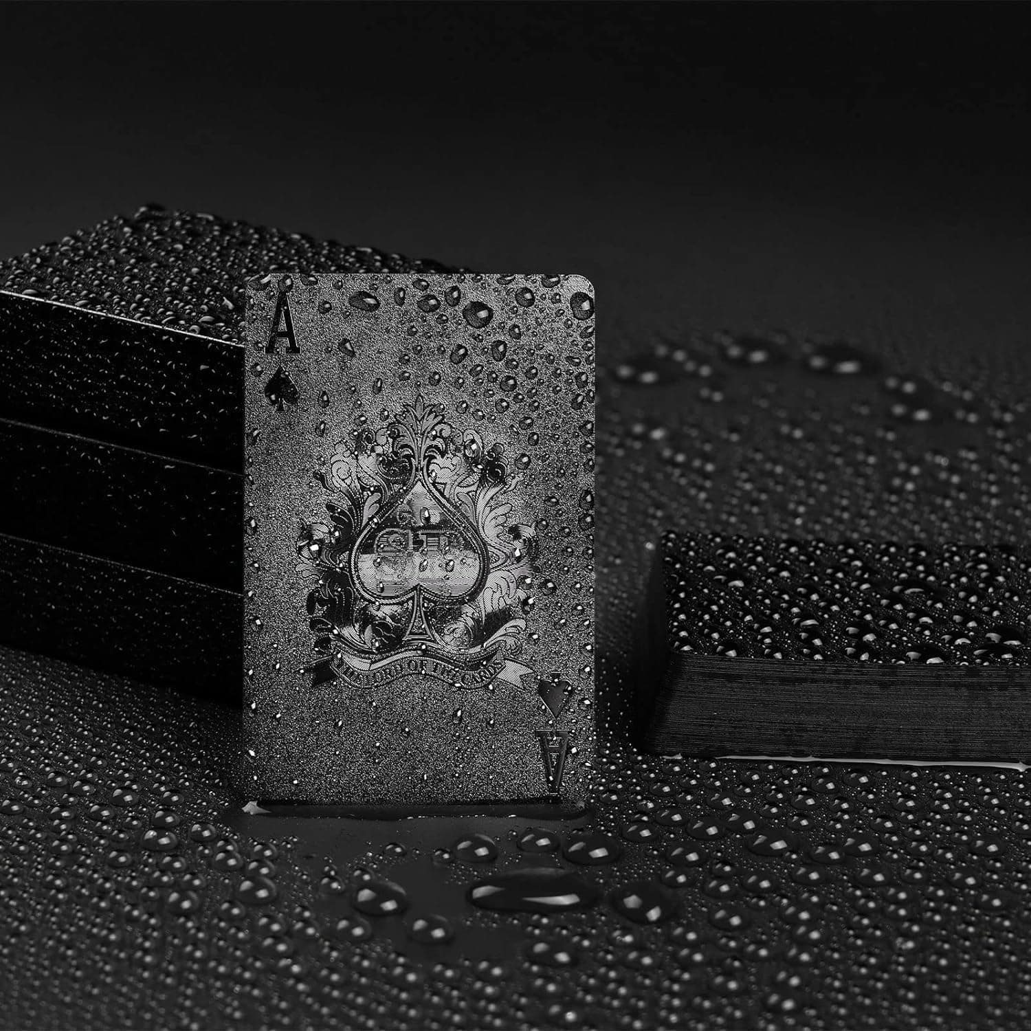 Joyoldelf Cool Black Gold Foil Poker Playing Cards, Waterproof Deck of Cards with Gift Box, Use for Party and Game (Black)