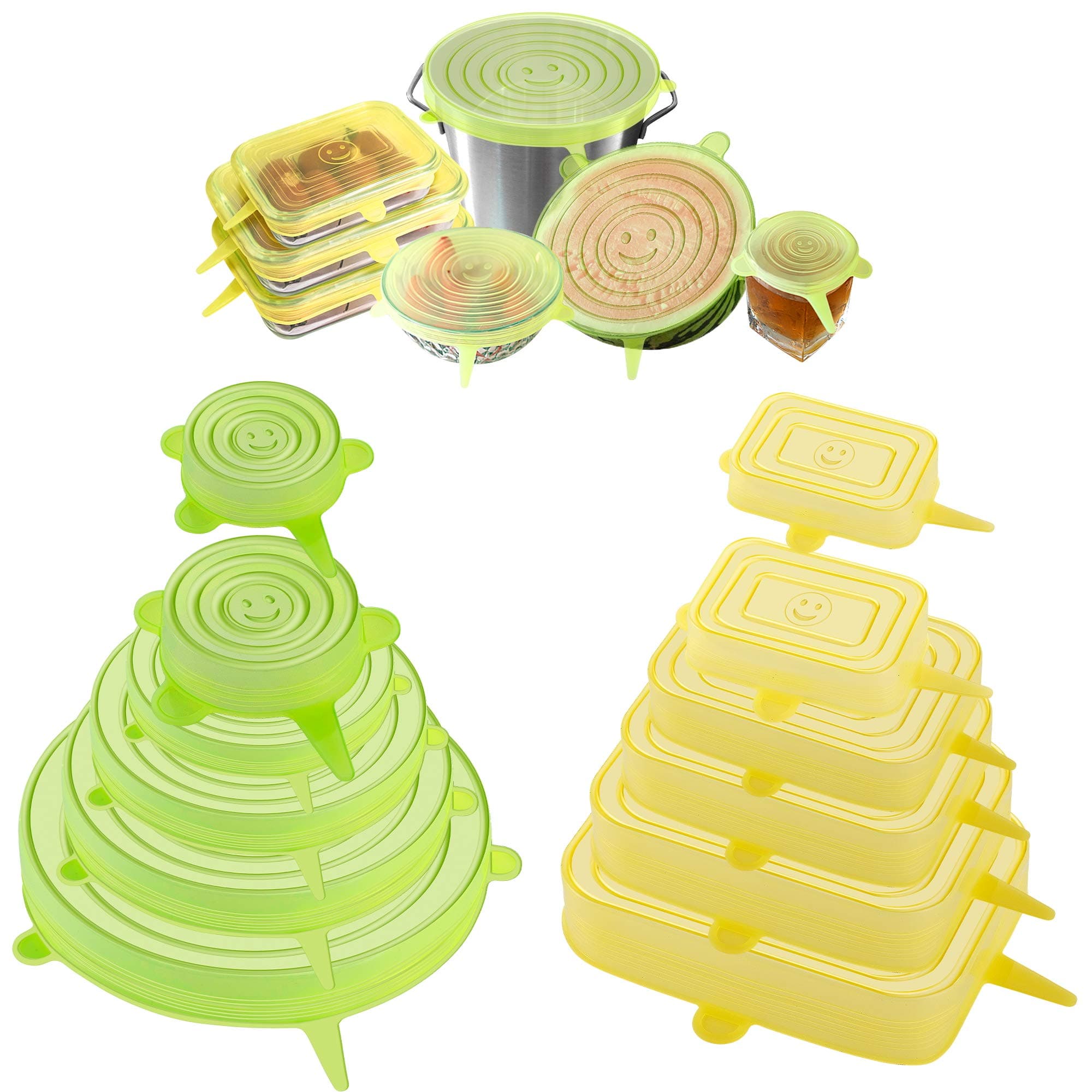 Silicone Stretch Lids, Hewly 12 Pack Reusable Silicone Food Covers, Round & Rectangular Stretch Lids, Expandable to Fit Various Shapes & Sizes of Containers, Bowls, Dishes, Microwave & Dishwasher Safe