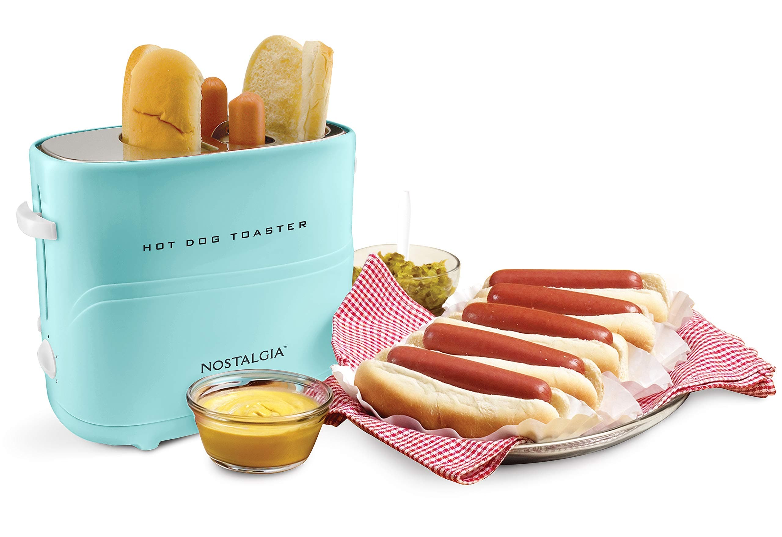Nostalgia HDT600AQ Pop Up Hot Dog Toaster, 2 Dog & Bun, Aqua