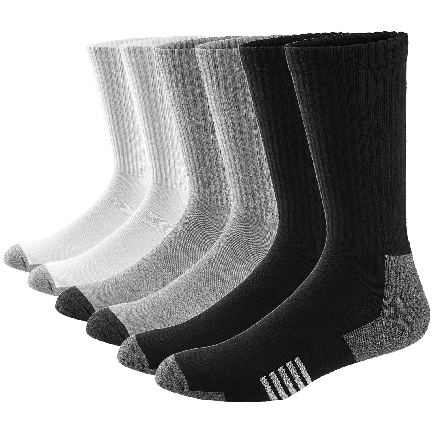 Ueither Men's Comfortable Cotton Cushioned Performance Crew Socks 6 Packs