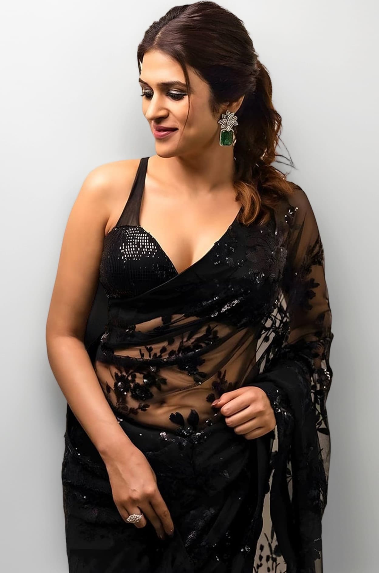 SIRIL Women's Georgette Sequence Embroidery Lace Saree With Unstitched Blouse Piece