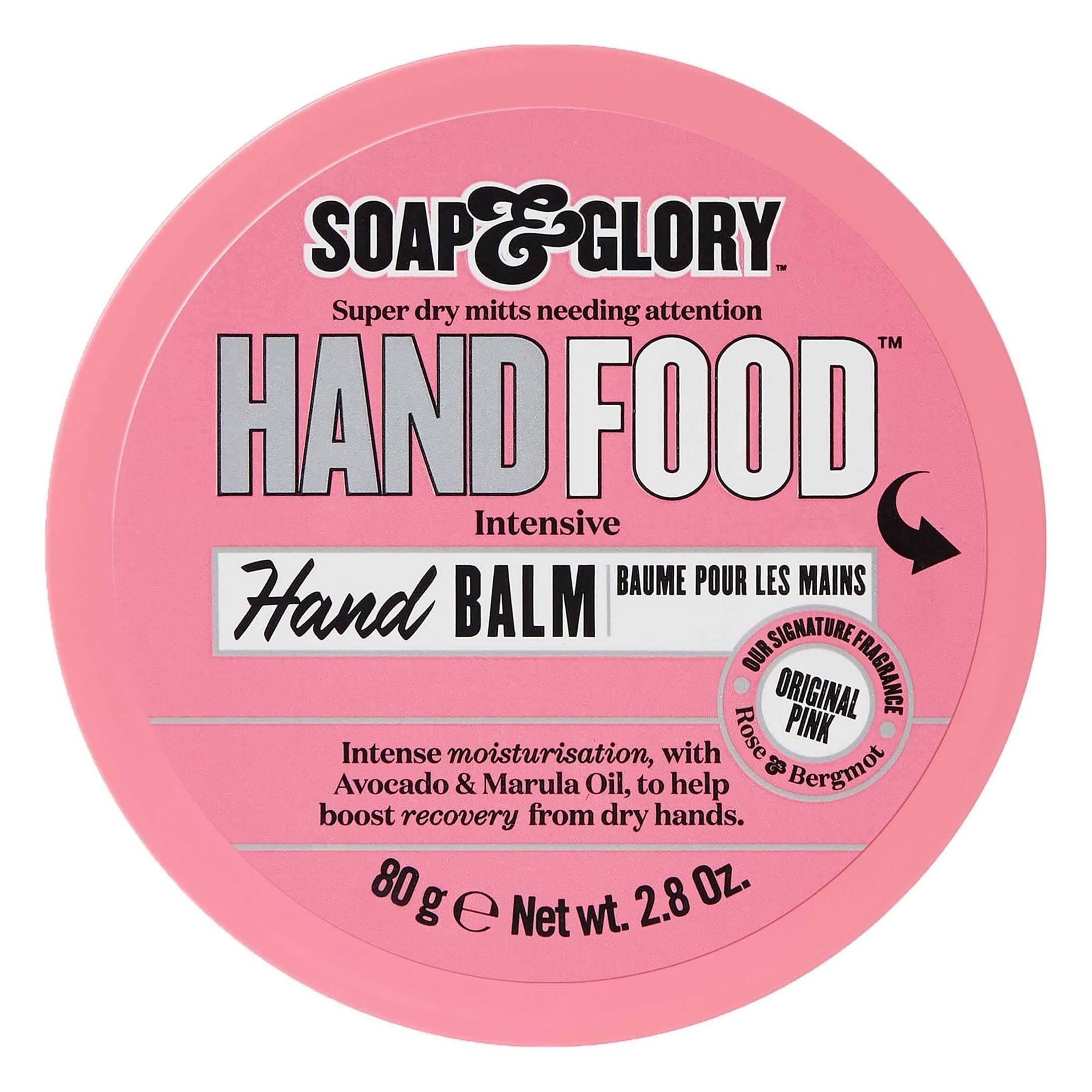 Soap & Glory Original Pink Hand Food Intensive Hand Balm - Avocado + Marula Oil Hydrating Cuticle & Hand Moisturizer - Rose & Bergamot Scented Hand Cream for Dry Hands (80g)