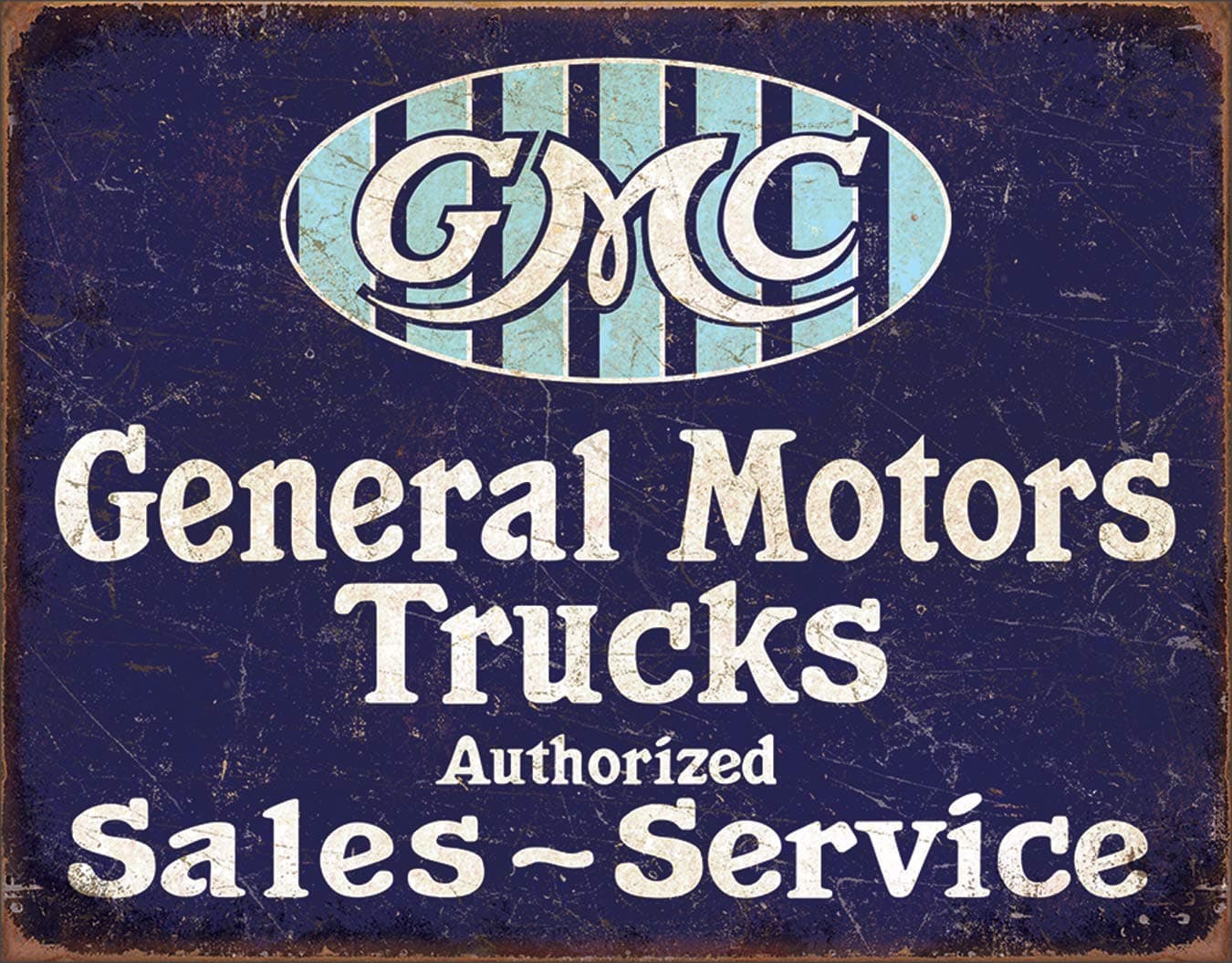 GMC Trucks Authorized Sales ~ Service Tin Sign - Nostalgic Vintage Metal Wall Decor - Made in USA - 16" W x 12.5" H
