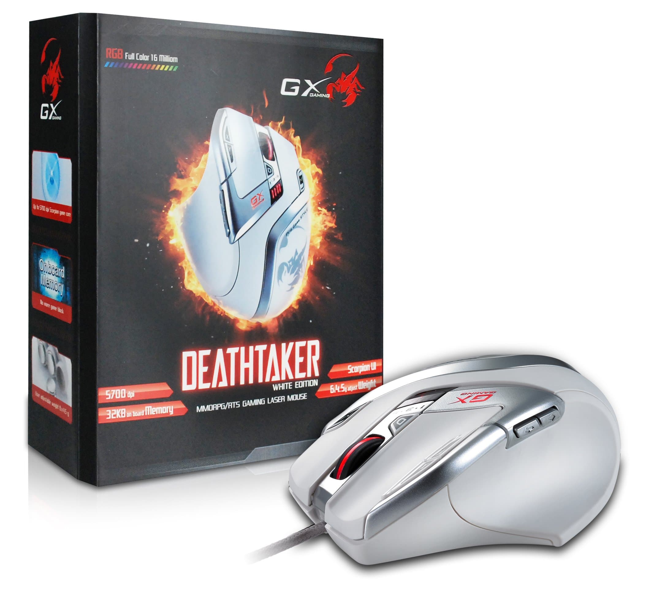 Genius GX-Gaming DeathTaker 9 Button Gaming Mouse White Edition (DeathTaker White Edition)