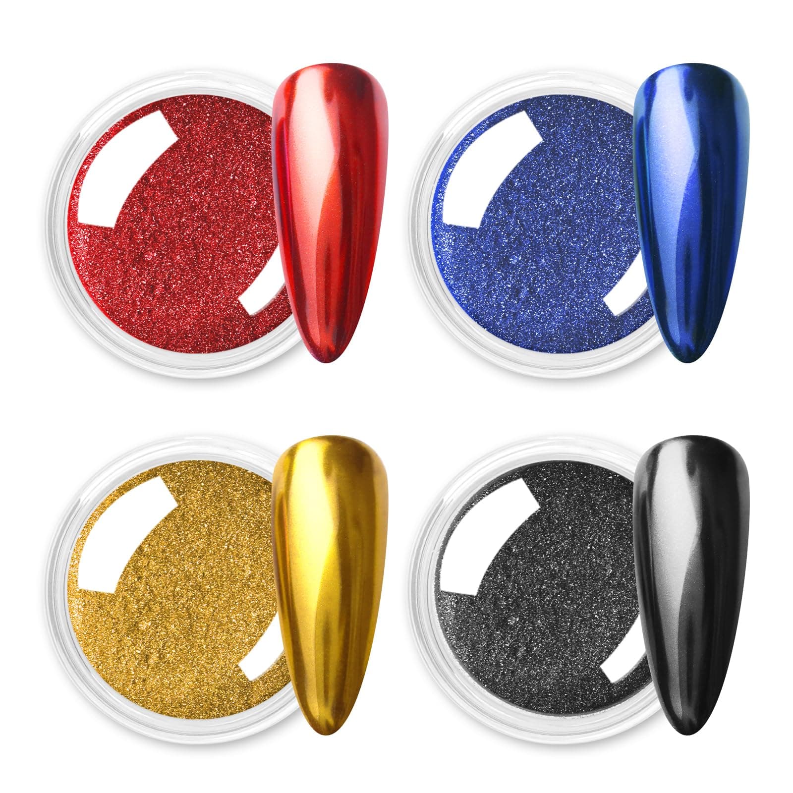 Allstarry Chrome Nail Powder 4 Colors Metallic Mirror Effect Powder Manicure Chrome Pigment Magic Glitter Dust Kit for Gel Polish Nail Art Decoration with 4 Sponge Sticks - Ruby Sapphire Series