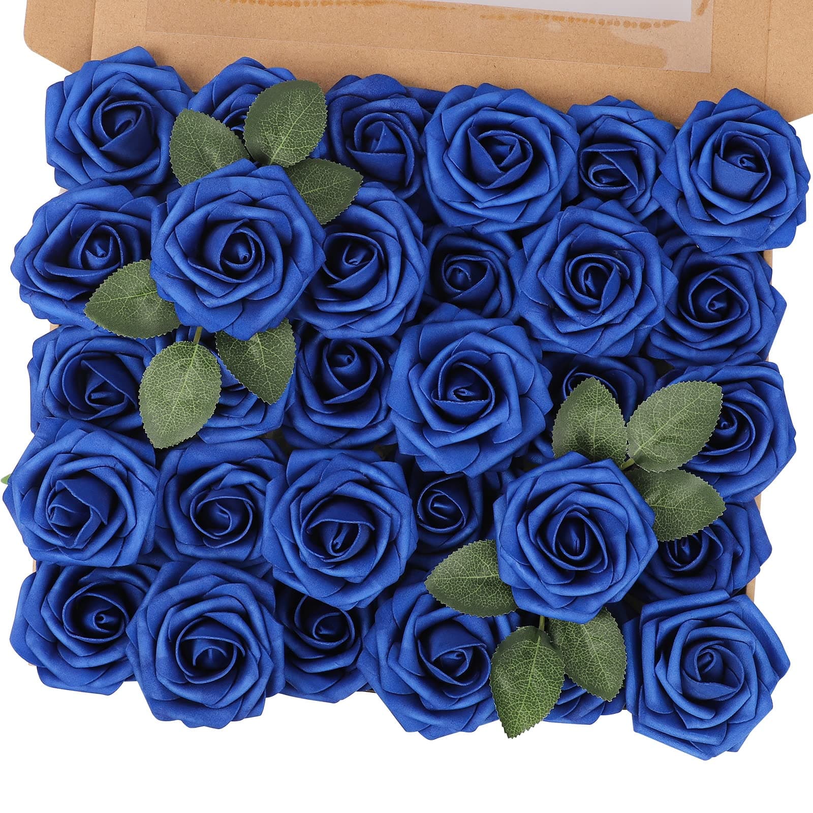 MACTING Artificial Flower Roses 30PCS Real Touch Fake Flowers with Stem Foam Roses for DIY Wedding Bouquets Backdrop Party Bridal Shower Spring Home Valentines Day Decorations,Dark Royal Blue