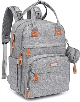 Diaper Bag Backpack - Baby Essentials Travel Tote - Multi Function Water Resistant Diaper Bag, Travel Essentials Baby Bag with Changing Pad, Stroller Straps & Pacifier Case - Light Gray