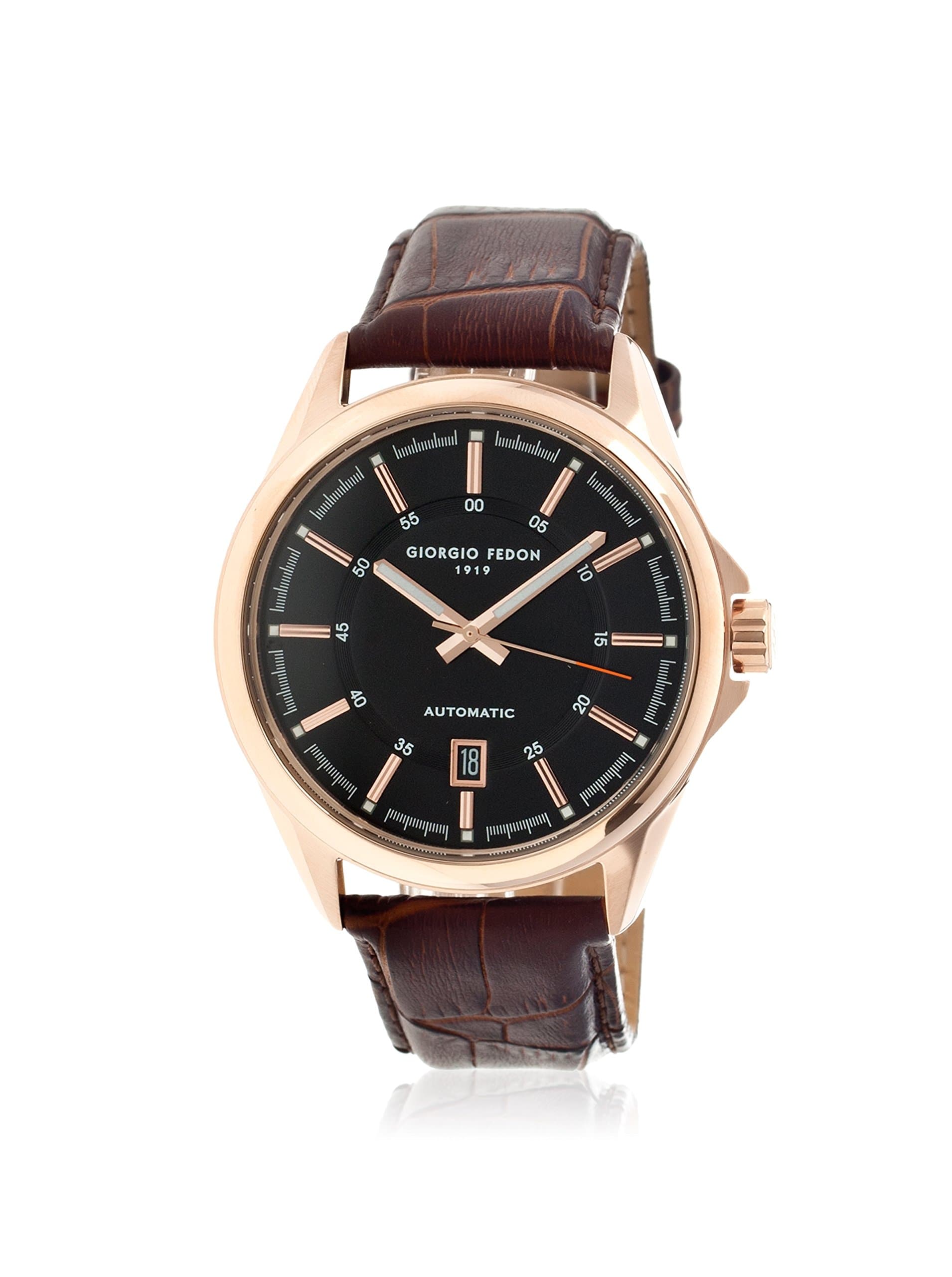 Giorgio Fedon 1919 Fedonmatic VI Mens Watch, Black Dial, Brown Leather Band GIOGFBH003
