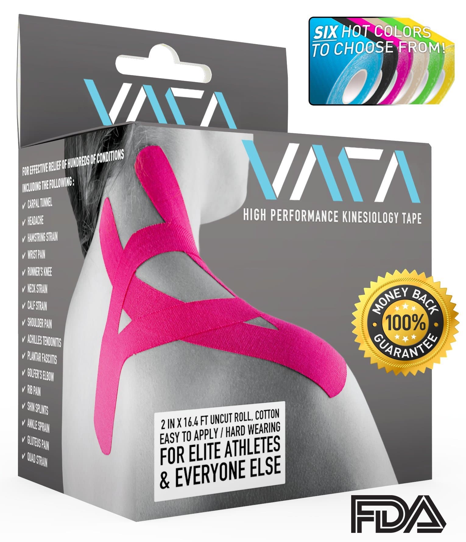 Vara Kinesiology Tape 2-inch x 16.4 ft Uncut Rolls by VARA Fit