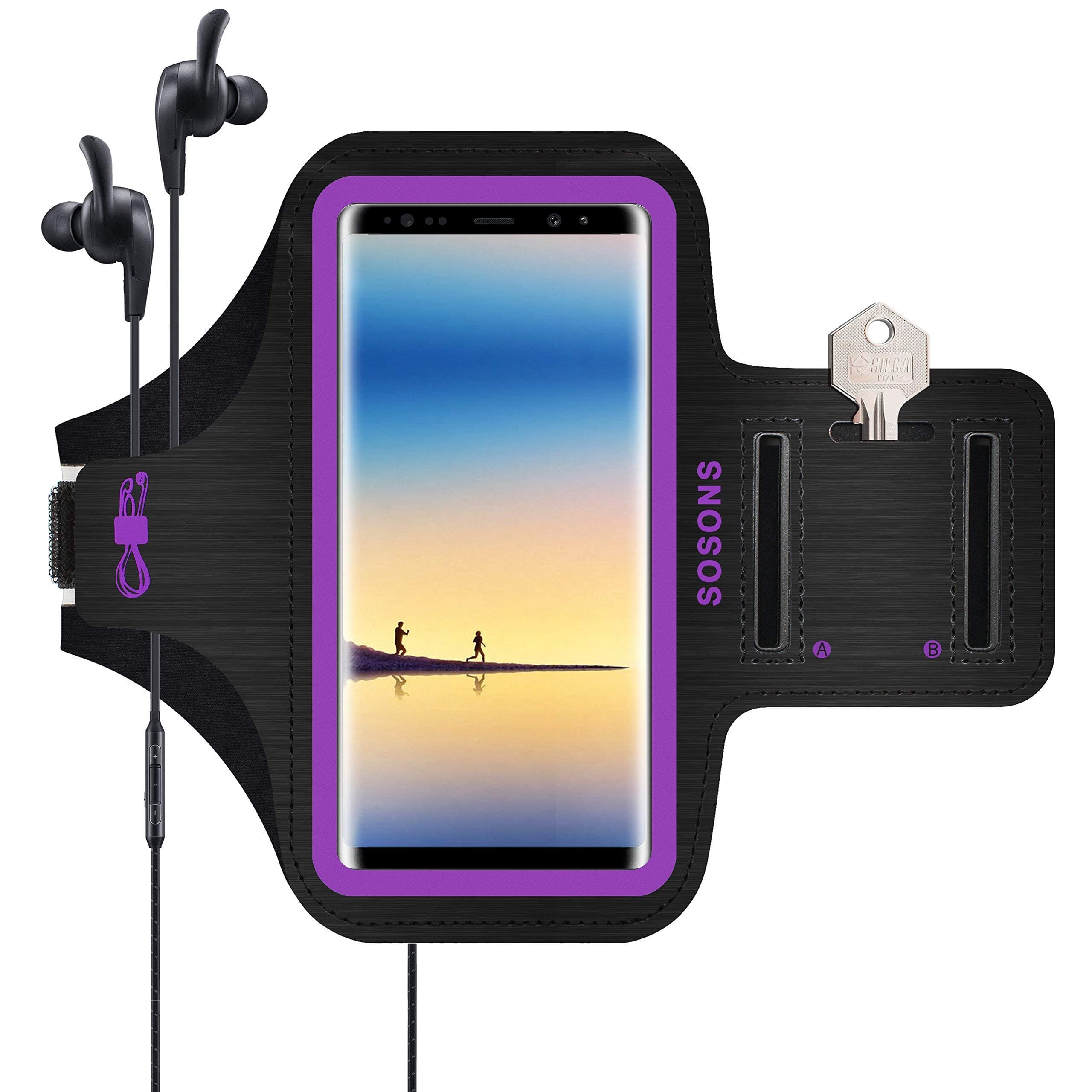 Armband for Samsung Galaxy Note 8/9/10/20+,Galaxy S22/S21/S10/S9/S8+, Water Resistant Sports Gym Armband Case for Samsung Galaxy Note/S/A/F Series,with Card Pockets and Key Slot(Purple)