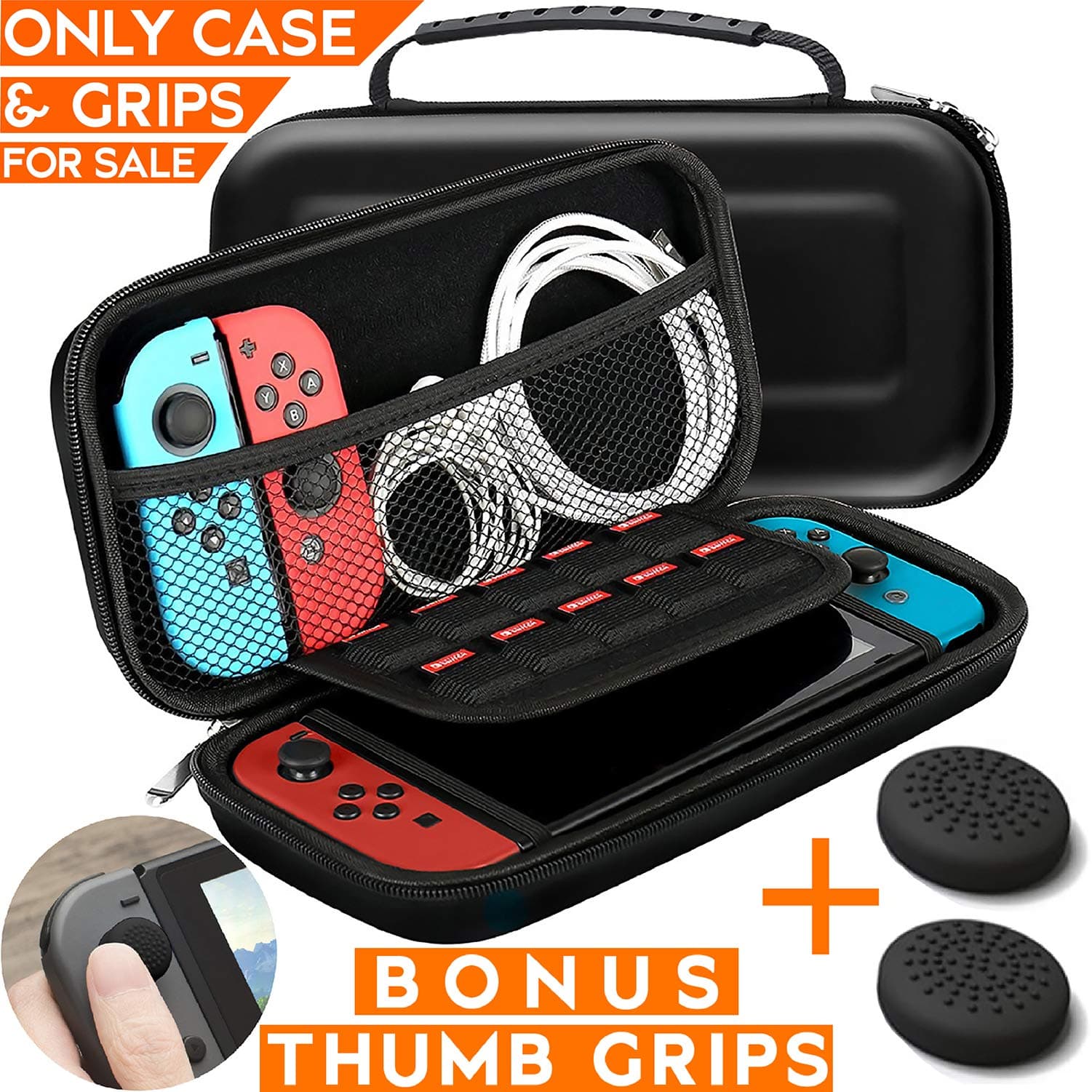 Armourin Carry Case for Nintendo Switch & Accessories - 10 Protective Game Slots & Hard Shell Travel Cover Pouch with Joy-Con Thumb Grips (Black)