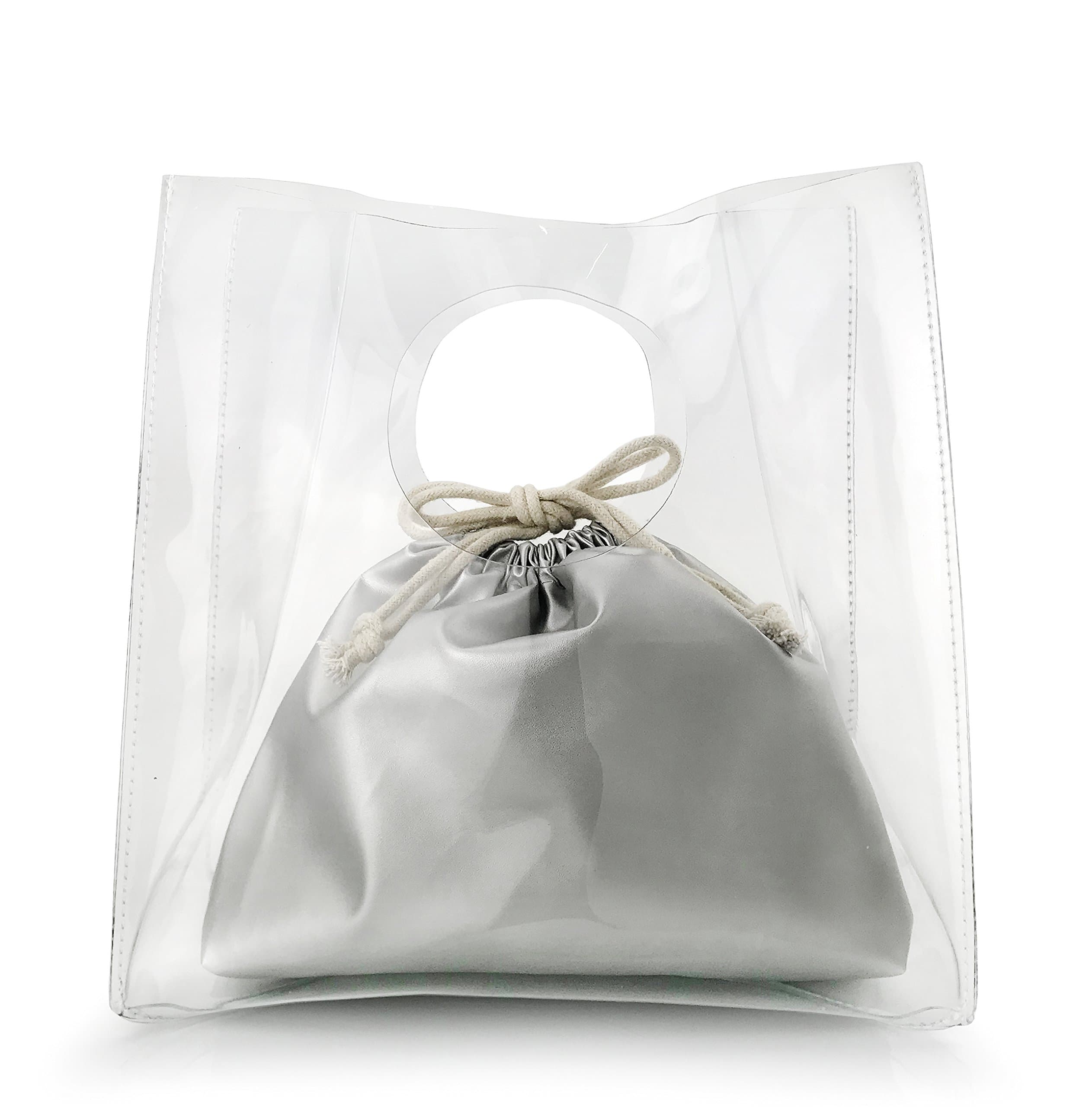 HOXIS Minimalist Clear Handbag Womens Clutch with Drawstring Pouch