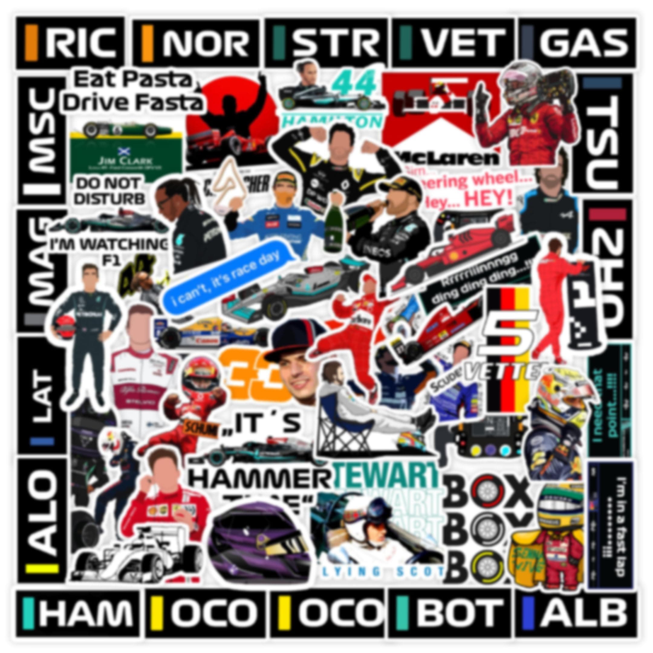 120Pcs Motorsport Sticker Pack – Premium F1 Vinyl Racing Decals, Waterproof Scratch-Resistant Stickers for Formula 1 Fans, Cars, Laptops, Helmets, Bottles, Unique Gifts for Men, Women & Kids