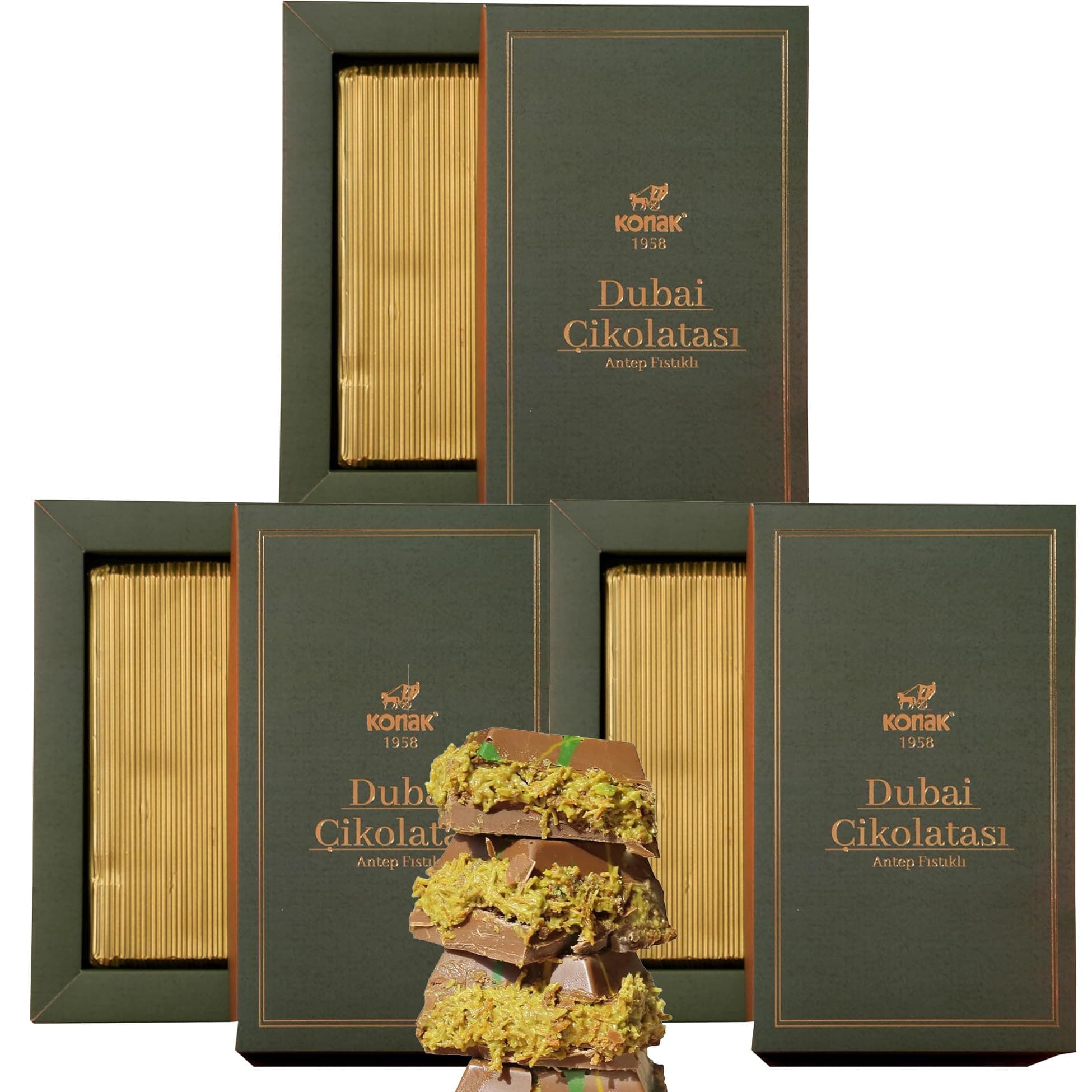 Dubai Chocolate 7oz Kunafa Pistachio Rich Milk Chocolate 200 Gram, Individually Wrapped Fresh, Premium Pistachio - Gift box for birthday - congratulations - Christmas Amazing Pack (Pack of 3)