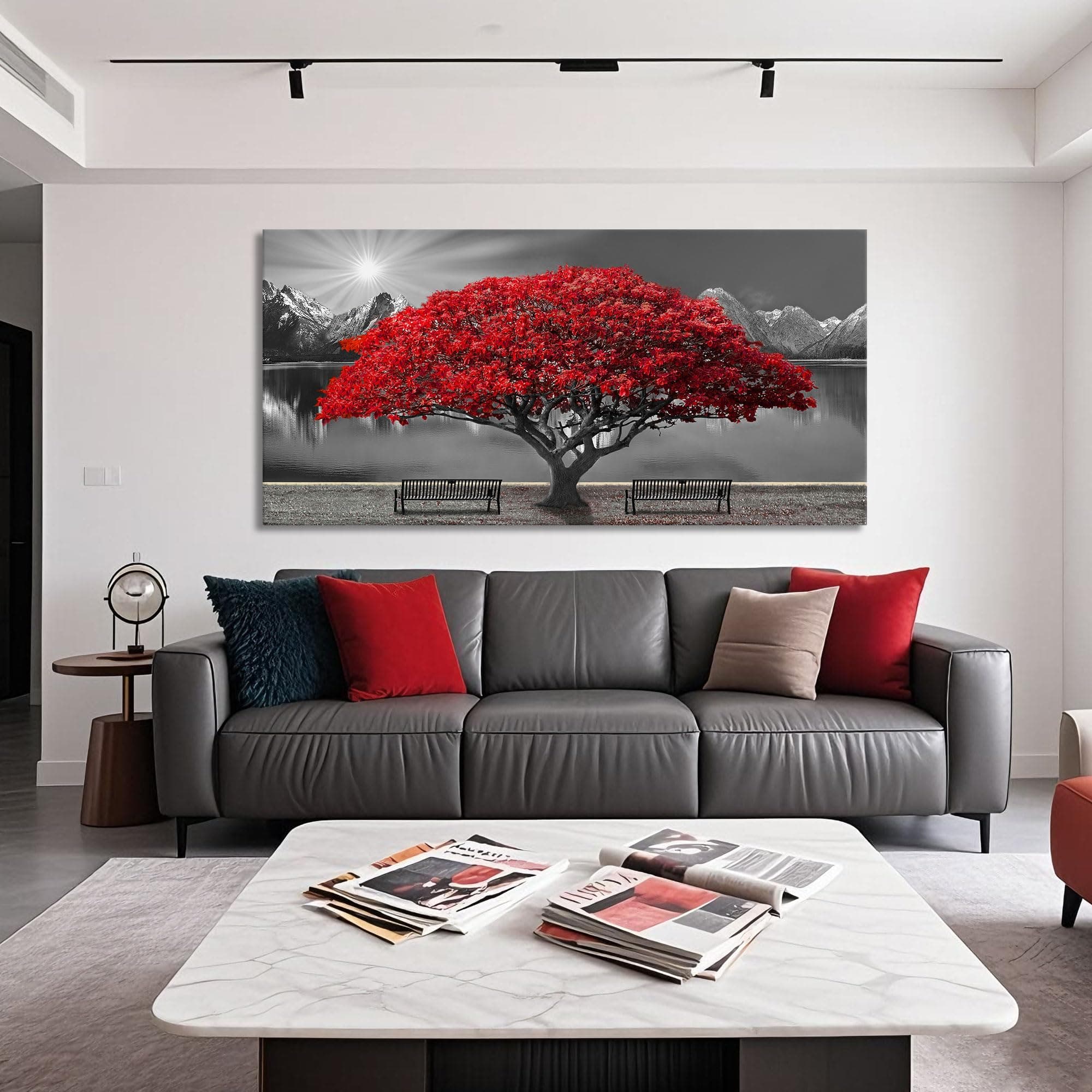 Mofutinpo Black and White Red Tree Wall Art Canvas Print Picture Large Red Tree Landscape Modern Artwork for Living Room Bedroom Office Home Wall Decoration Decor With Frame 20x40in