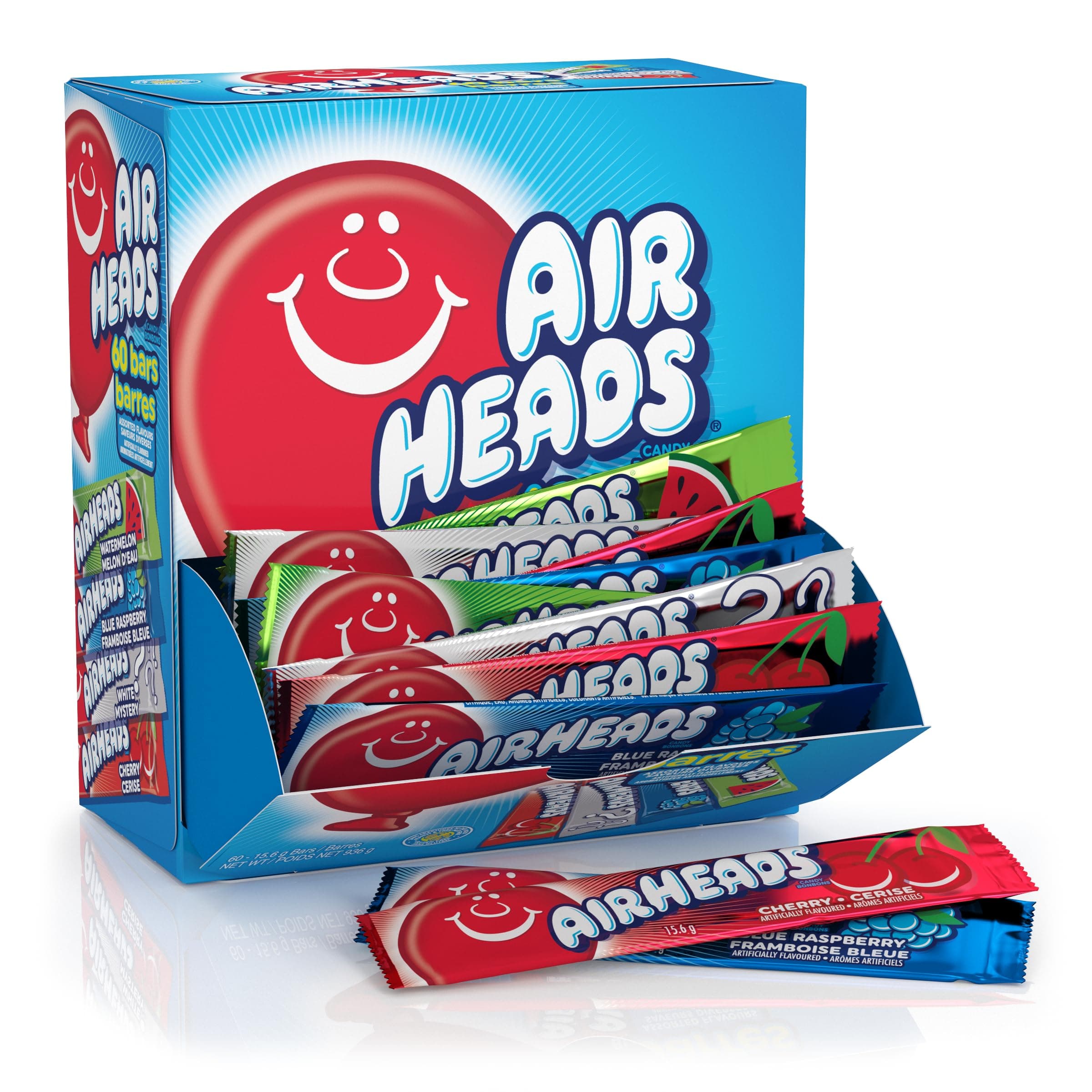 Airheads Full-Size Bars, Six Assorted Fruit Flavors, Easter Candy Bulk Variety, Easter Basket Essentials Stuffers, Individually Wrapped Taffy, 60 Count Box