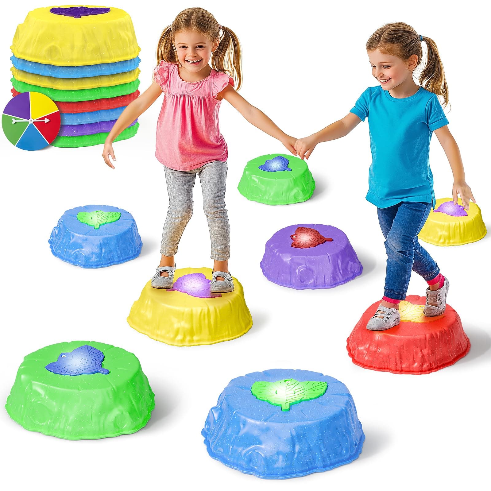 8pc Stepping Stones for Kids 3-5, Outdoor Sensory Balance Play Toys for Toddlers, Sensory Room Must Haves Playground Equipment, Indoor & Outside Activities Backyard Toys with Lights