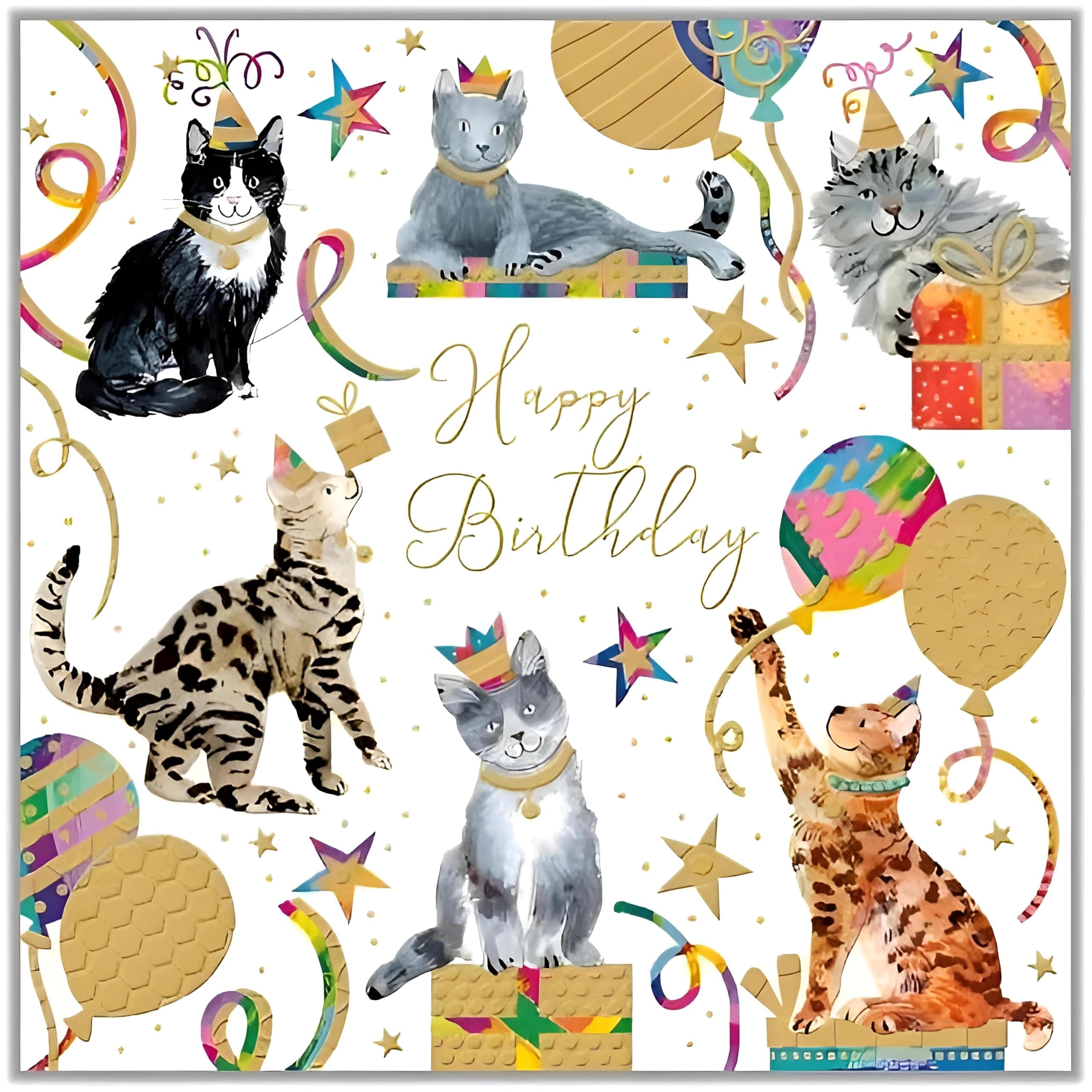 Noel Tatt Female Birthday Card | General Card for Women/Girls | Party Cats Design Embossed with Foil Details | Eco-Friendly and Recyclable
