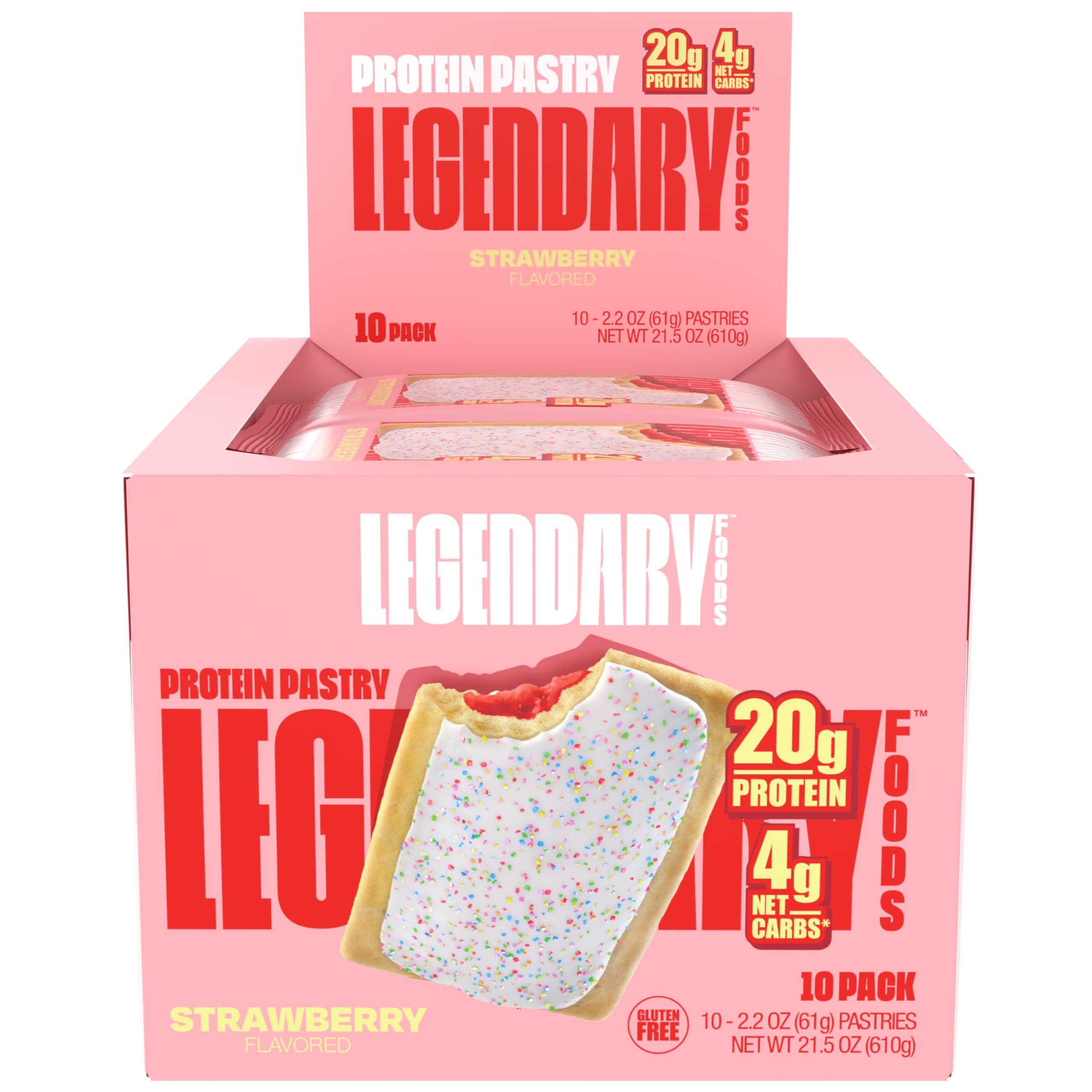 20 gr Protein Bar Alternative Tasty Pastry | Low Carb gluten free | Keto Friendly | No Sugar Added | High Protein Snacks | On-The-Go Breakfast | Keto Food - Strawberry (10-Pack)
