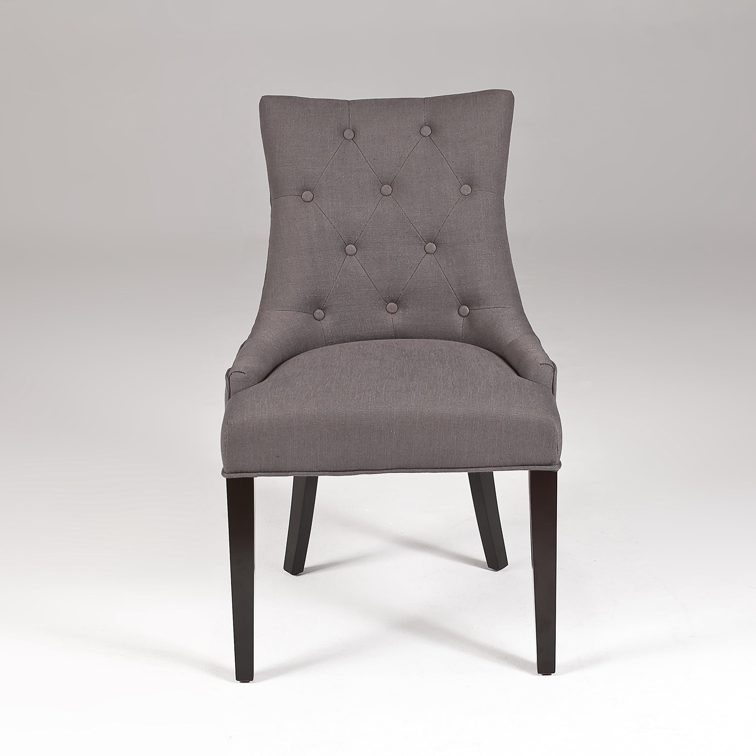 Seriena (Set of Two - Fully Assembled) Button Tufted Dining Chair with Barrel Curved Back in Gray Linen (Gray)