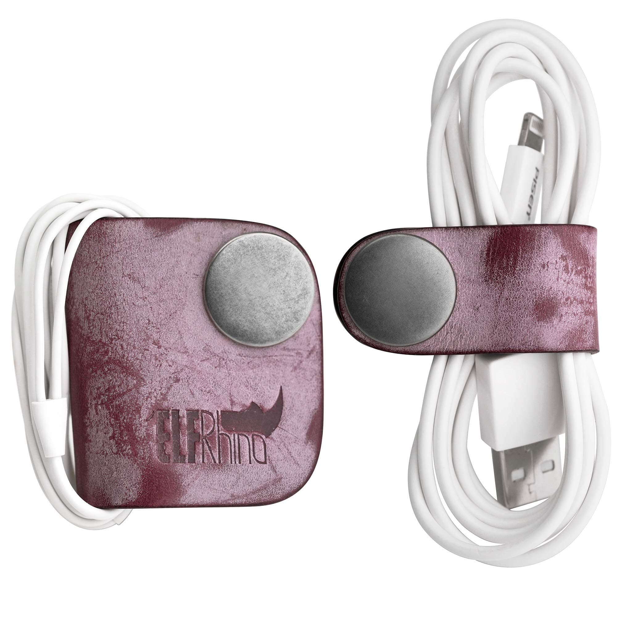 ELFRhino Genuine Leather Headphone Earphone Organiser Cord Organiser Wrap Winder Cord Manager Cable Winder Pack of 2