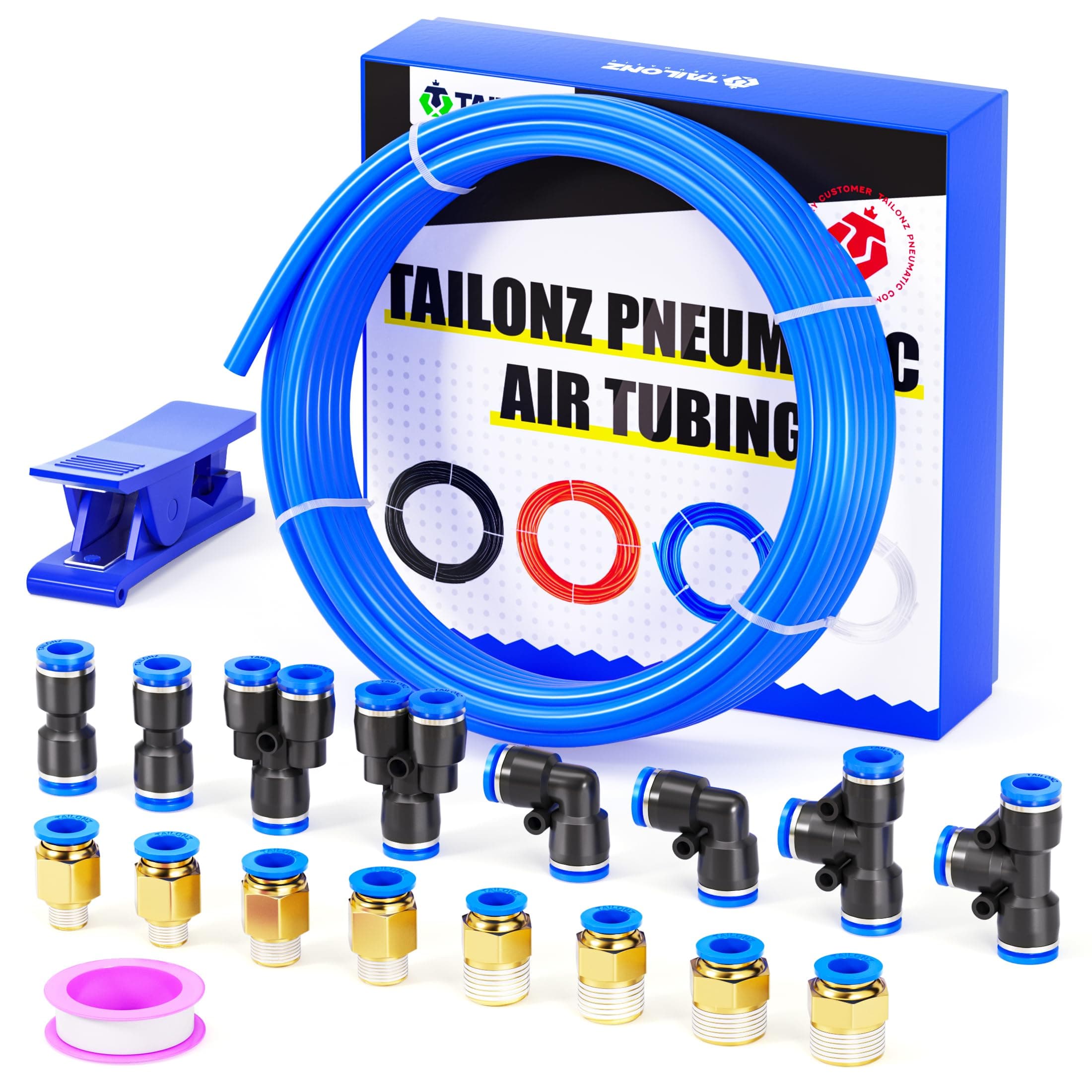 TAILONZ PNEUMATIC Blue 8mm or 5/16 OD 5mm ID Polyurethane PU Air Hose Pipe Tube Kit 10 Meter 32.8ft