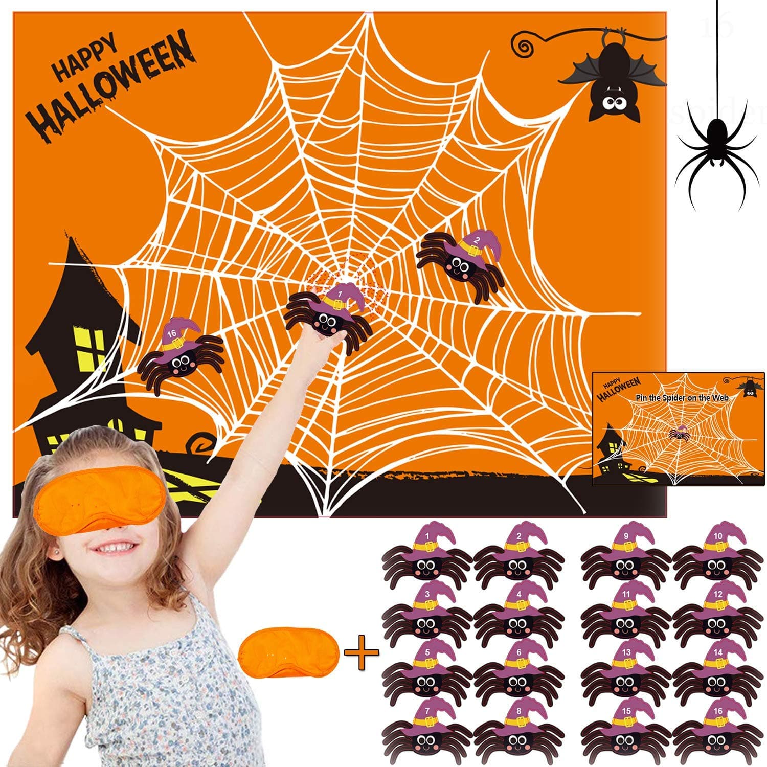 Funnlot Halloween Games Halloween Party Games for Kids Pin The Spider on The Web Game Halloween Party Favors and Game Pin The Tail Activities for Kids