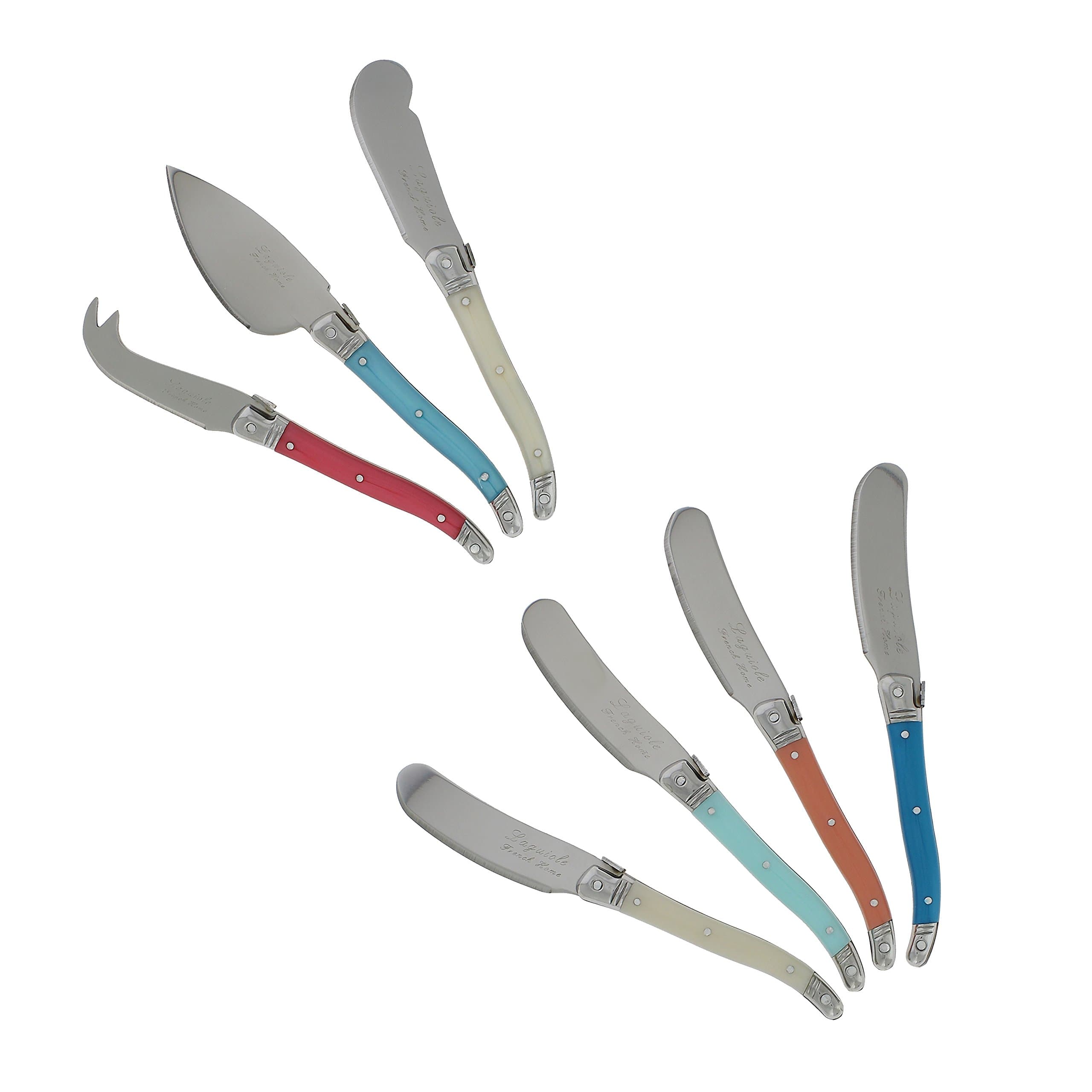 7 Pc Laguiole Coral and Turquoise Cheese Knife Set