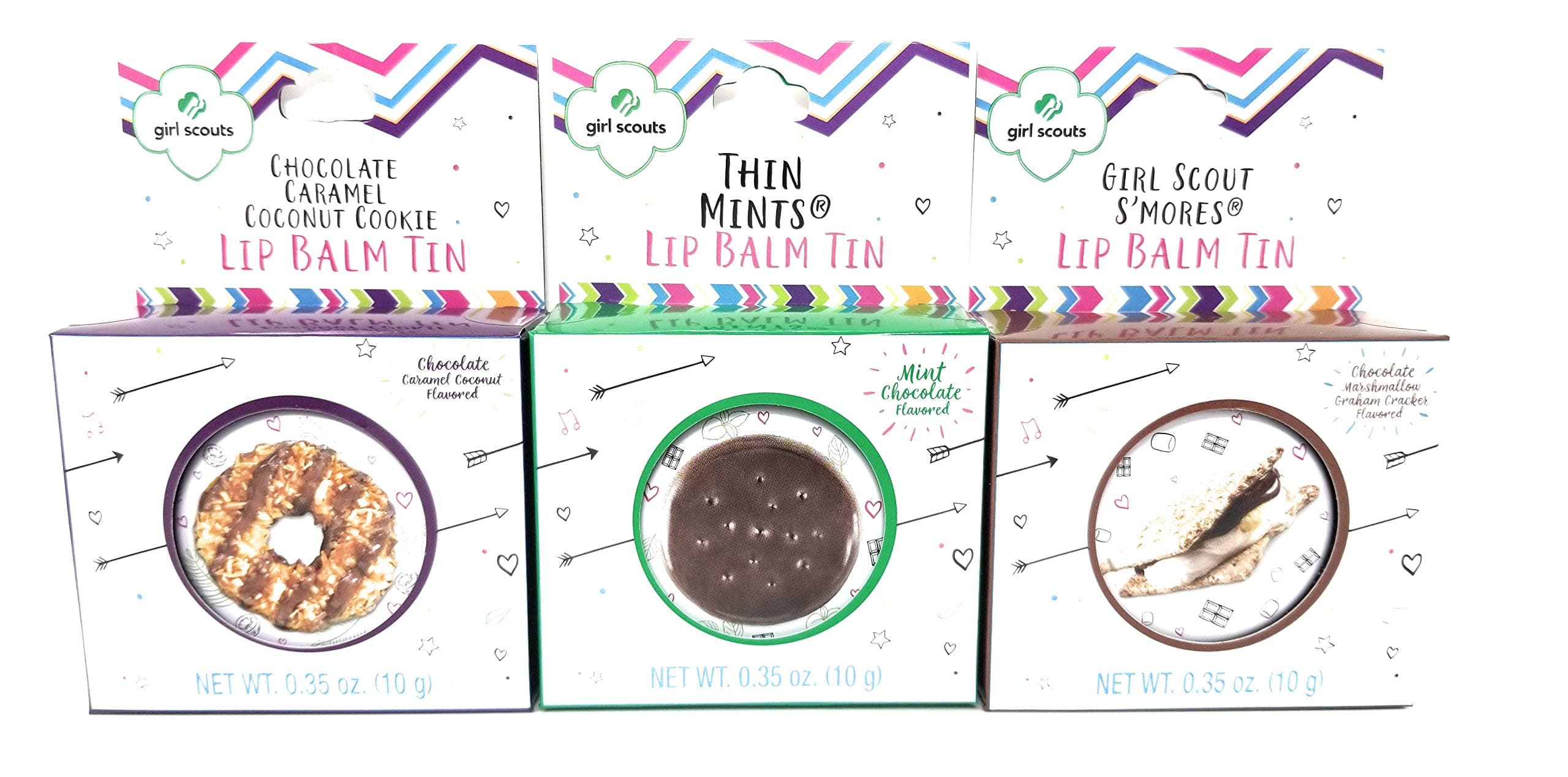 Girl Scouts Cookie Flavored Lip Balm Tins - Thin Mints | Chocolate Caramel Coconut | S'Mores | 3 Tins