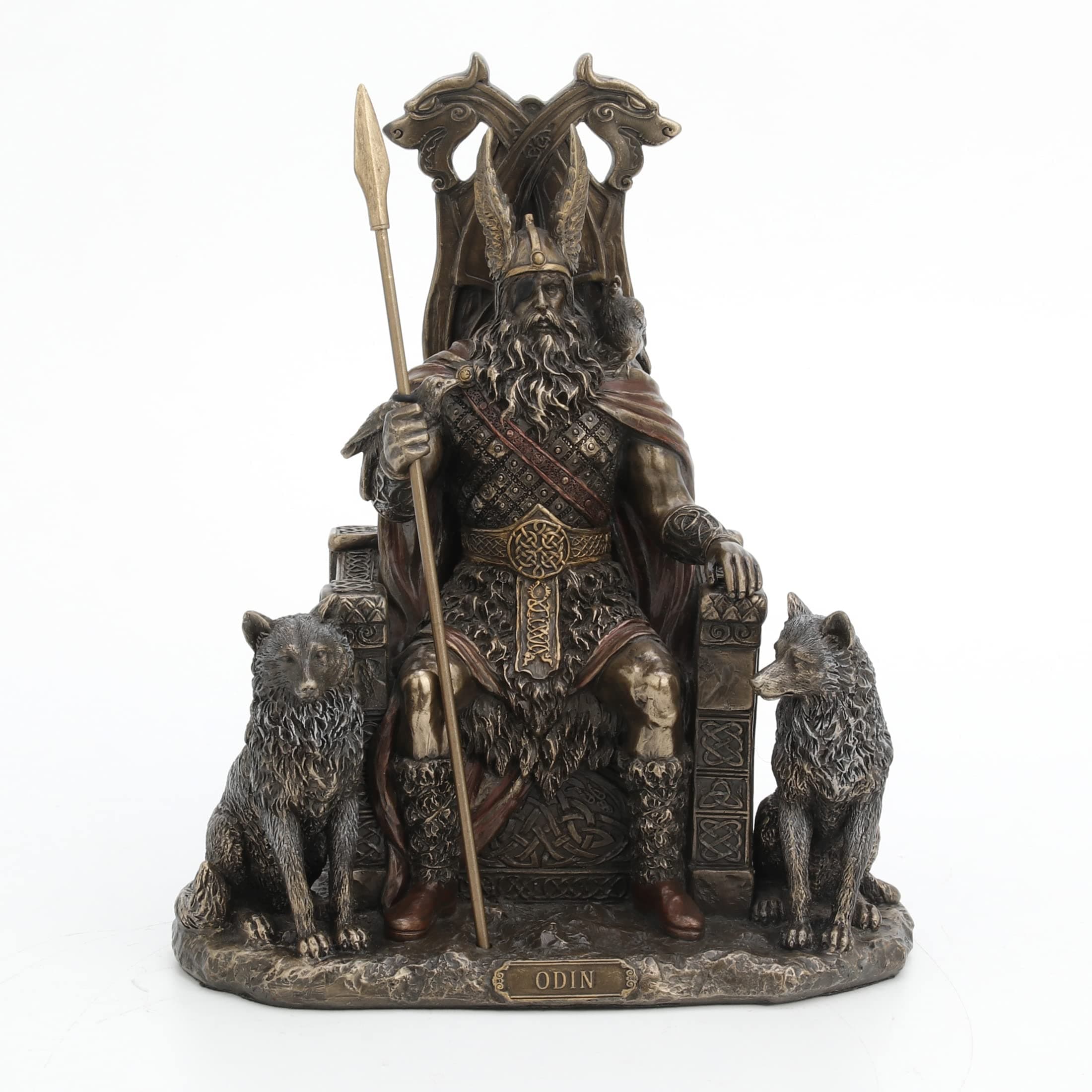 Veronese Design 8 5/8 Inch Odin Sitting On Throne with Wolves Resin Sculpture Bronze Finish Viking Decor Statue