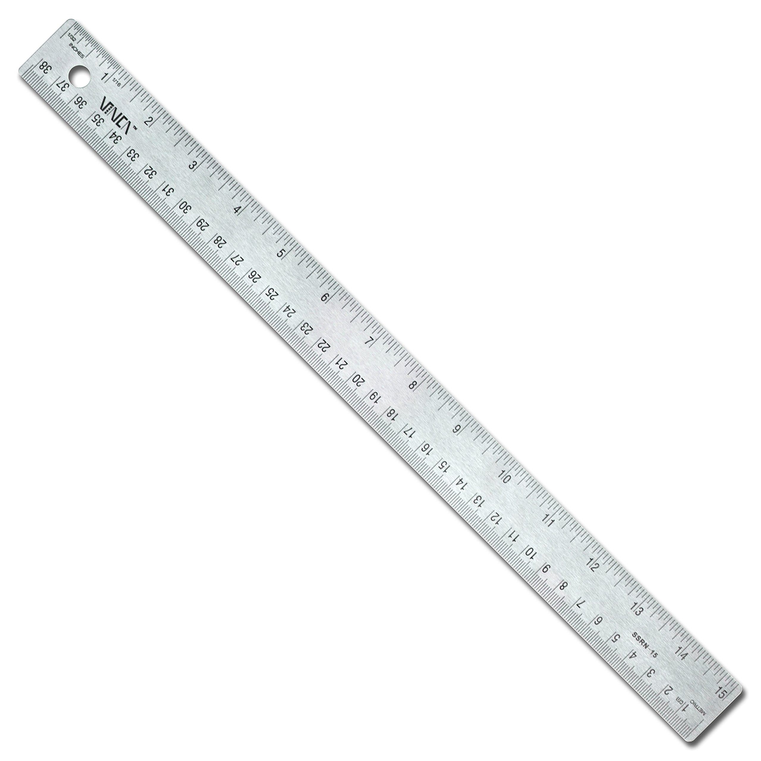 VINCA SSRN-15 Stainless Steel Office Drawing Ruler 0-15 Inch 0-38cm with Non Slip Cork Base Measuring Tool