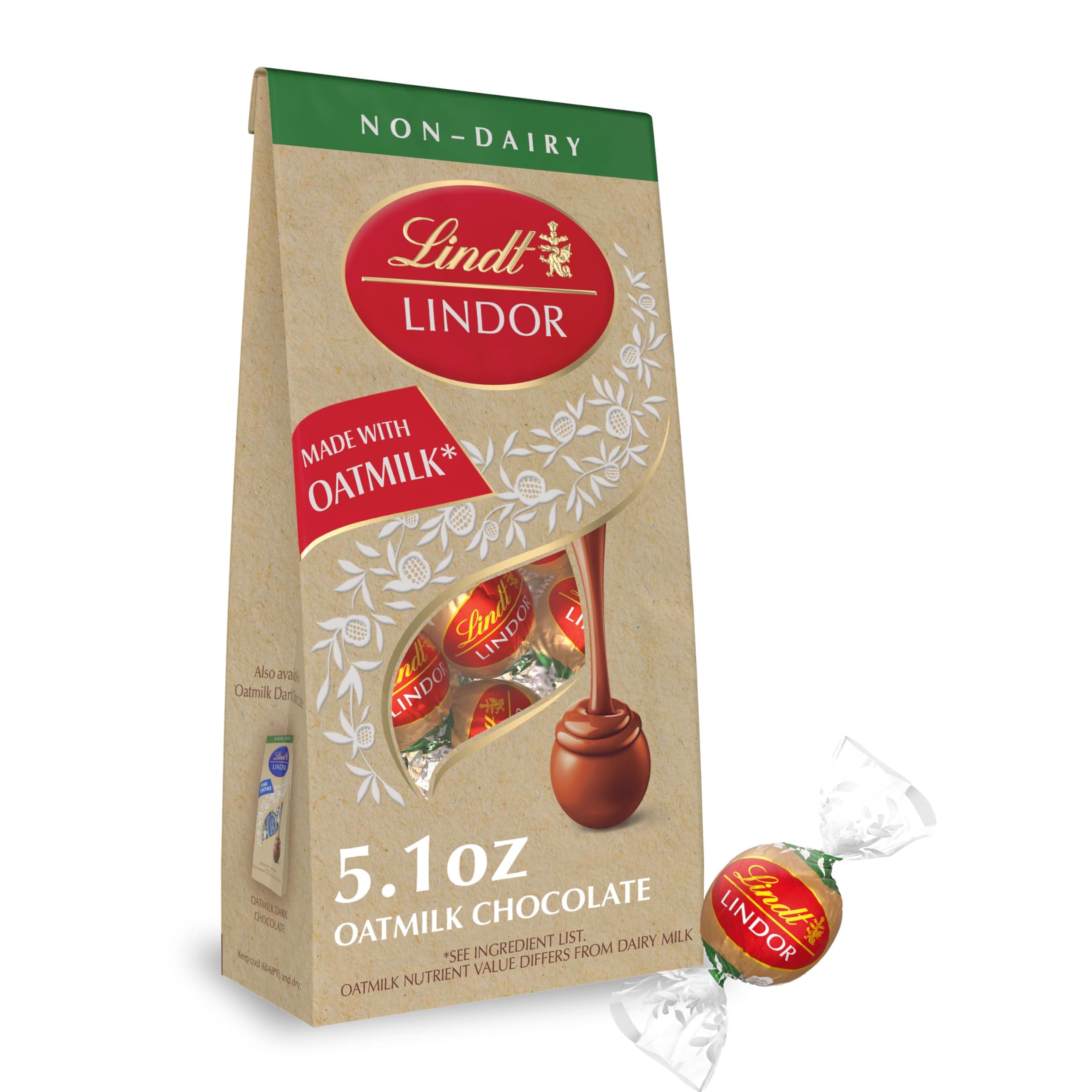LINDOR OatMilk Chocolate Truffles, Non-Dairy Chocolate Truffles with Smooth, Melting Truffle Center, 5.1 oz.