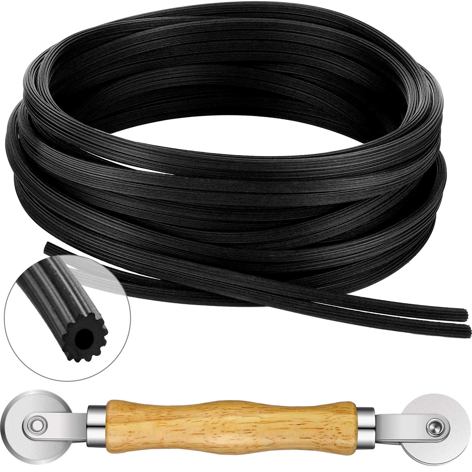 Screen Retainer Spline Repair Kit Screen Rolling Tool with Wood Handle and Steel Wheels Spline Repair Roller Tool Set for Installing Rolling Window and Door Screens