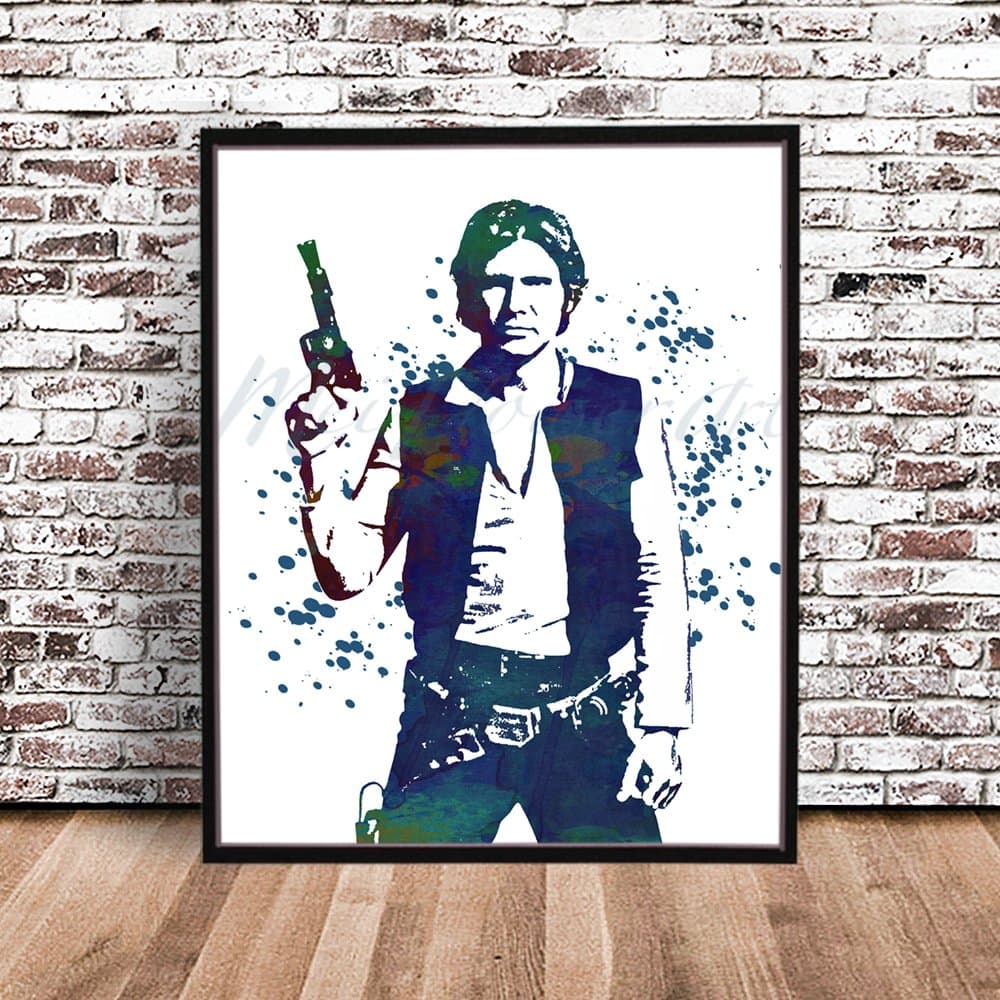 HAN SOLO WITH GUN STAR WARS Watercolor Styled PRINT by MeiFlowerArt (Small 8.5" x 11") silhouette painting, poster, Illustration, drawing, wall decor art work rainbow