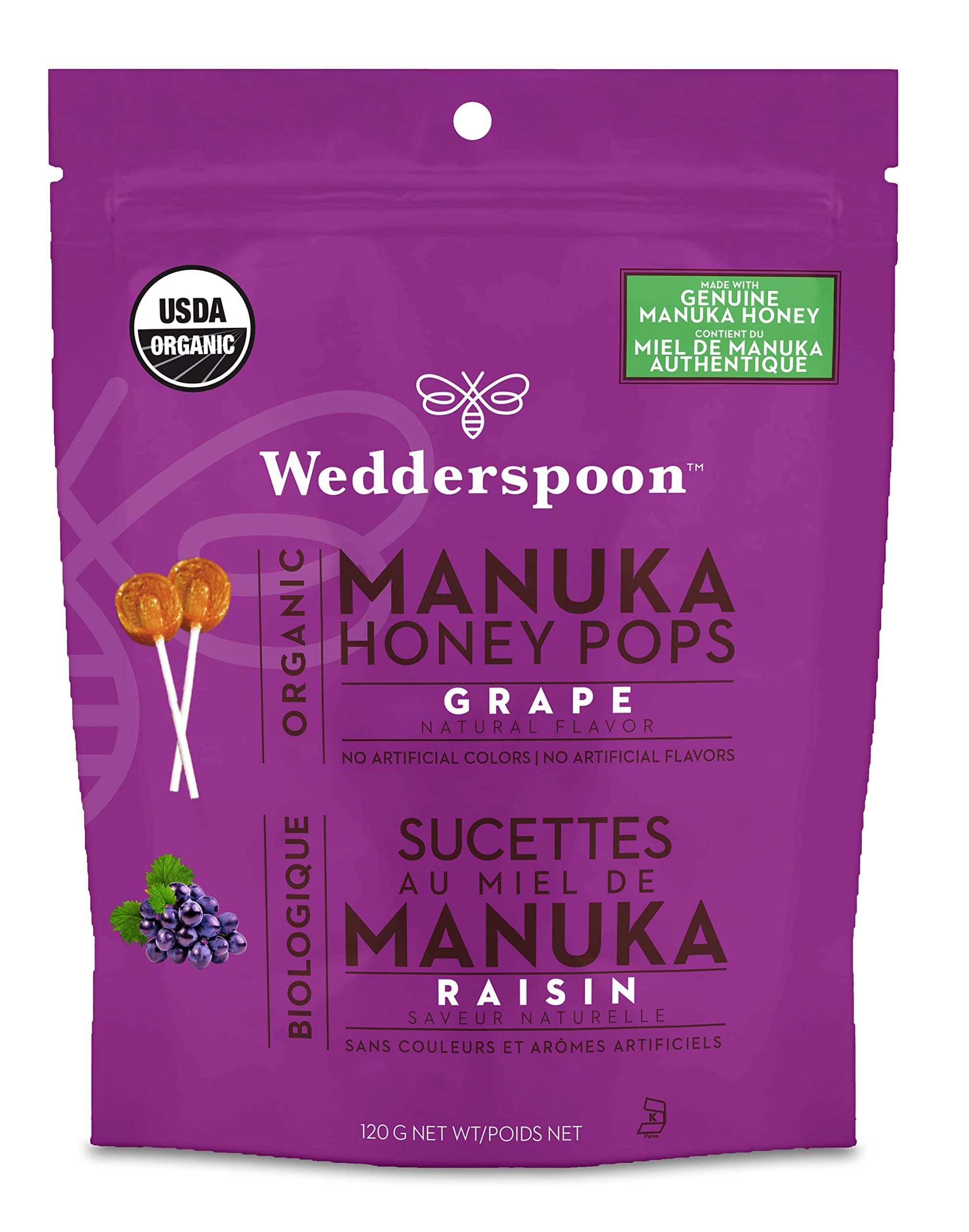 Wedderspoon Kid's Organic Manuka Honey Pops- Pack of 24 (Grape,178349)