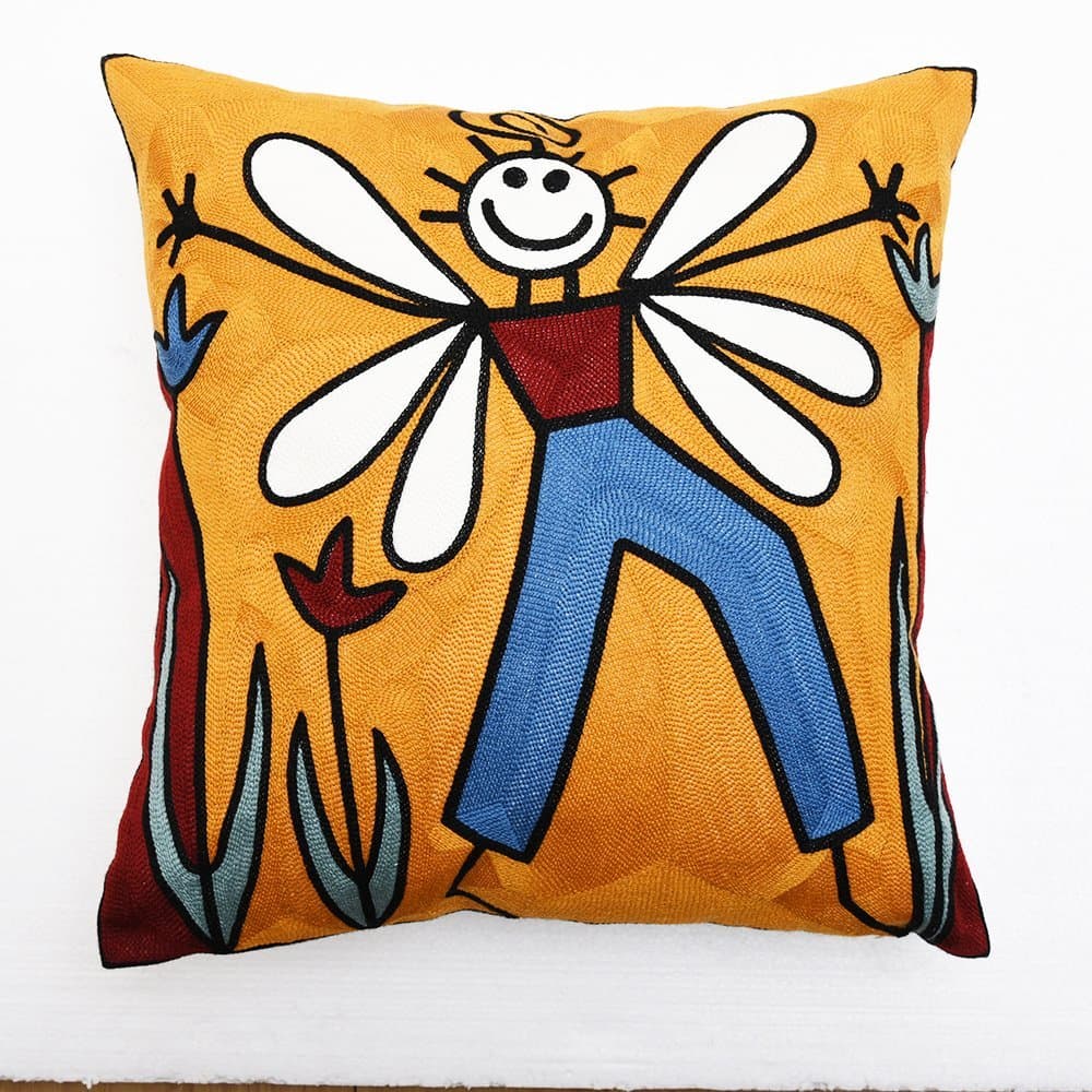 18"x18" Embroidery Picasso Abstract Painting Yellow Bee Man Pillow Case Cushion Cover