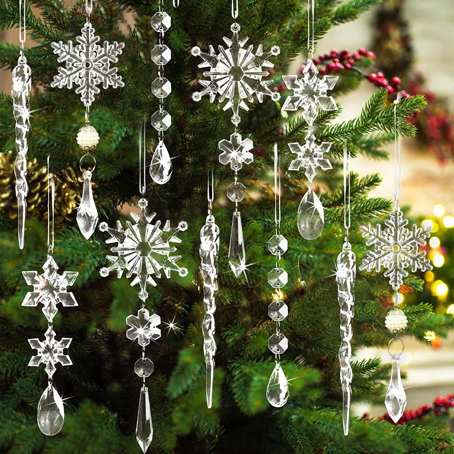 20pcs Christmas Tree Decoration Icicles - Crystal Ornaments - Hanging Acrylic Snowflake Icicle Drop - Christmas Tree Decorations