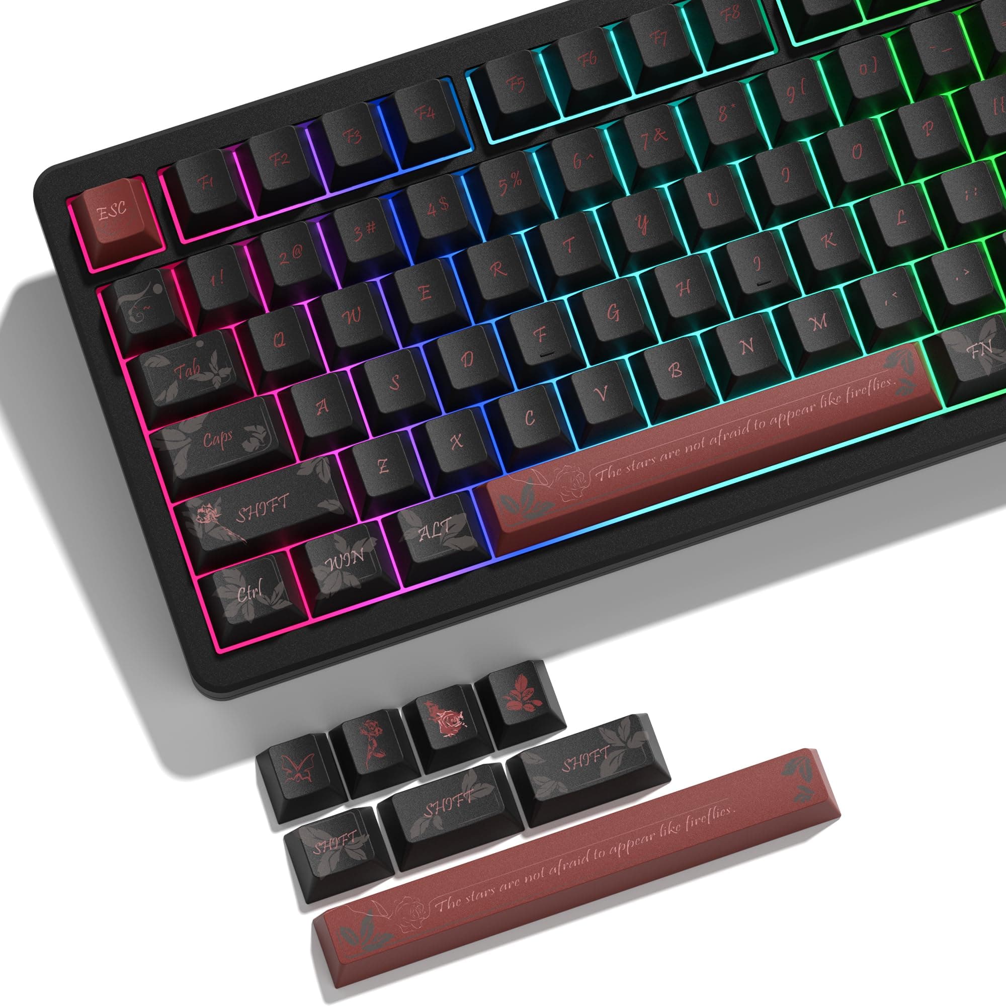 Womier PBT Keycaps 60 65 75 Percent Custom Keyboard Key Cap Set Dye-Sublimation, Rose Cherry Profile Keycaps for Gateron Cherry MX Switches Mechanical Keyboard, Red