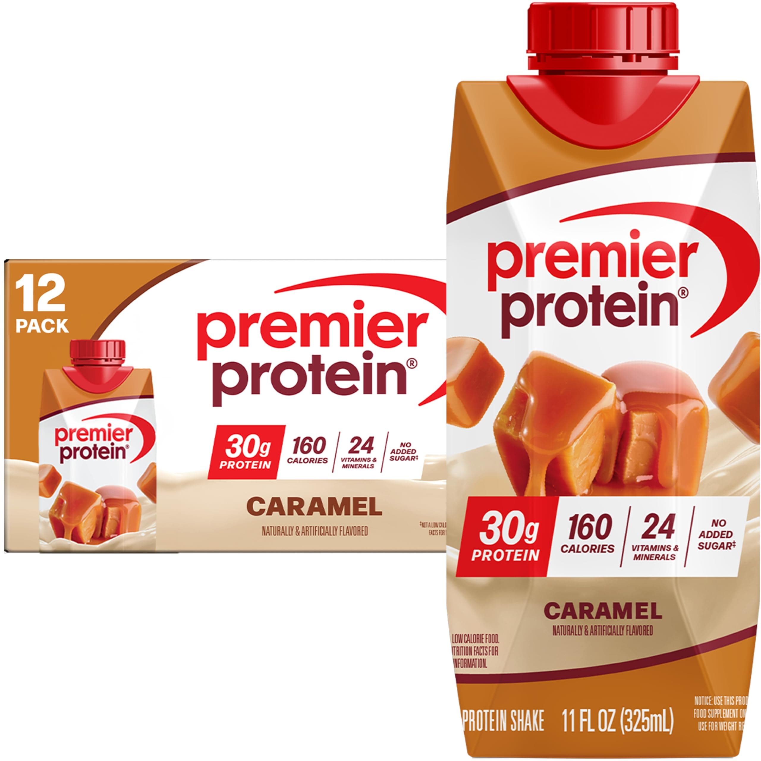 Shake, Caramel, 30g Protein, No Added Sugar, 24 Vitamins & Minerals to Support Immune Health, 11 fl oz, 12 Pack