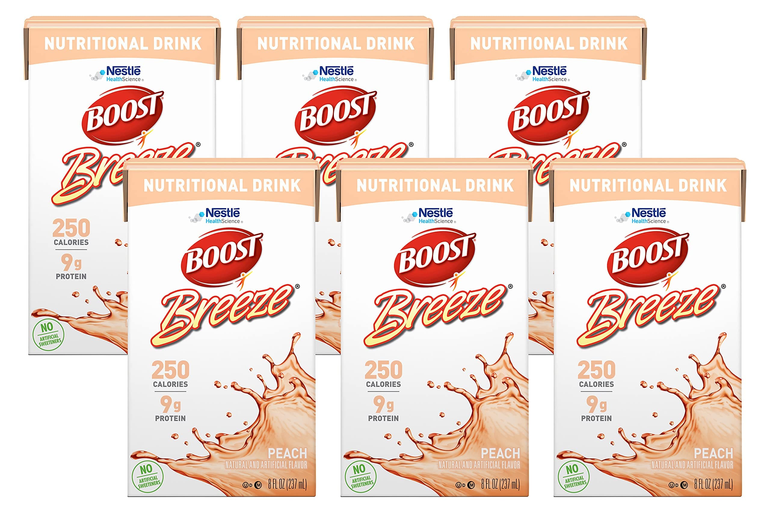 Boost Breeze Orange and Wild berry (Peach, 8 OZ, Pack of 6)