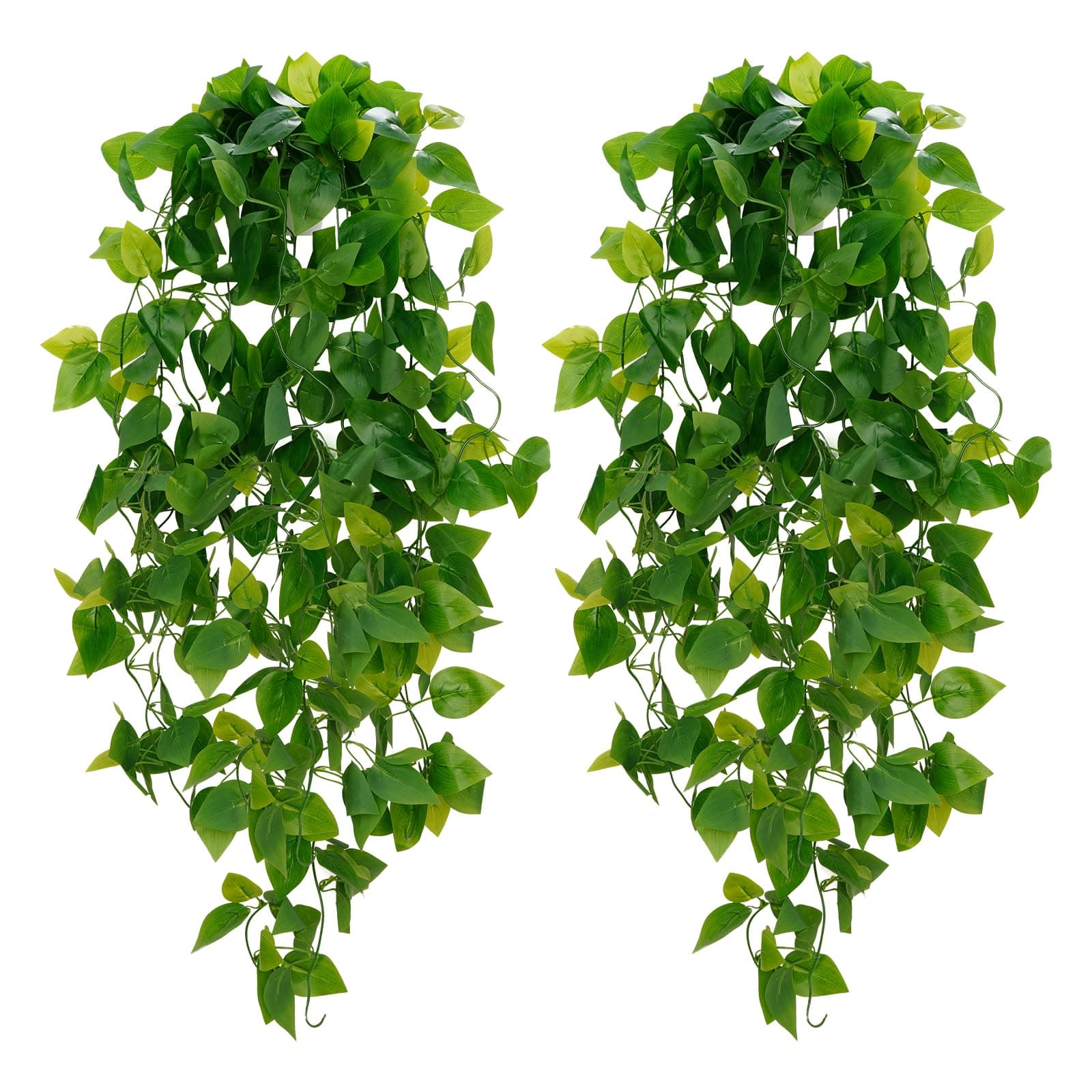 BLEUM CADE Fake Hanging Plants, 2pcs Artificial Pothos Vines Greenery for Wall Home Living Room Office Indoor Outdoor Decor (No Baskets)