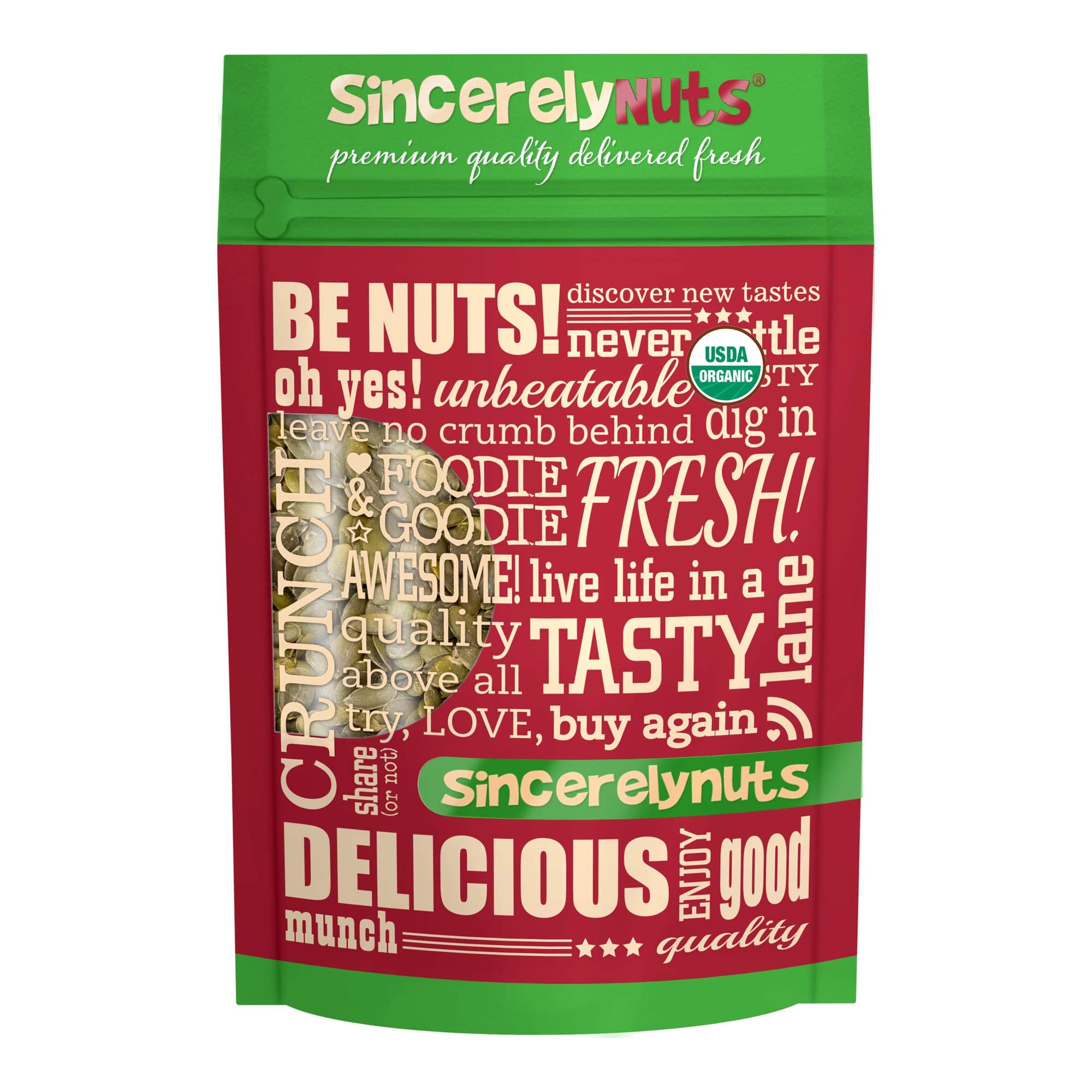 Sincerely Nuts Organic Pumpkin Seeds (2 LB) Plant-Based Snack-Great Addition for Baking, Protein Shakes, and Recipes Galore-Vegan, Gluten-Free, and Kosher Meal Addition-Also Known as Pepitas